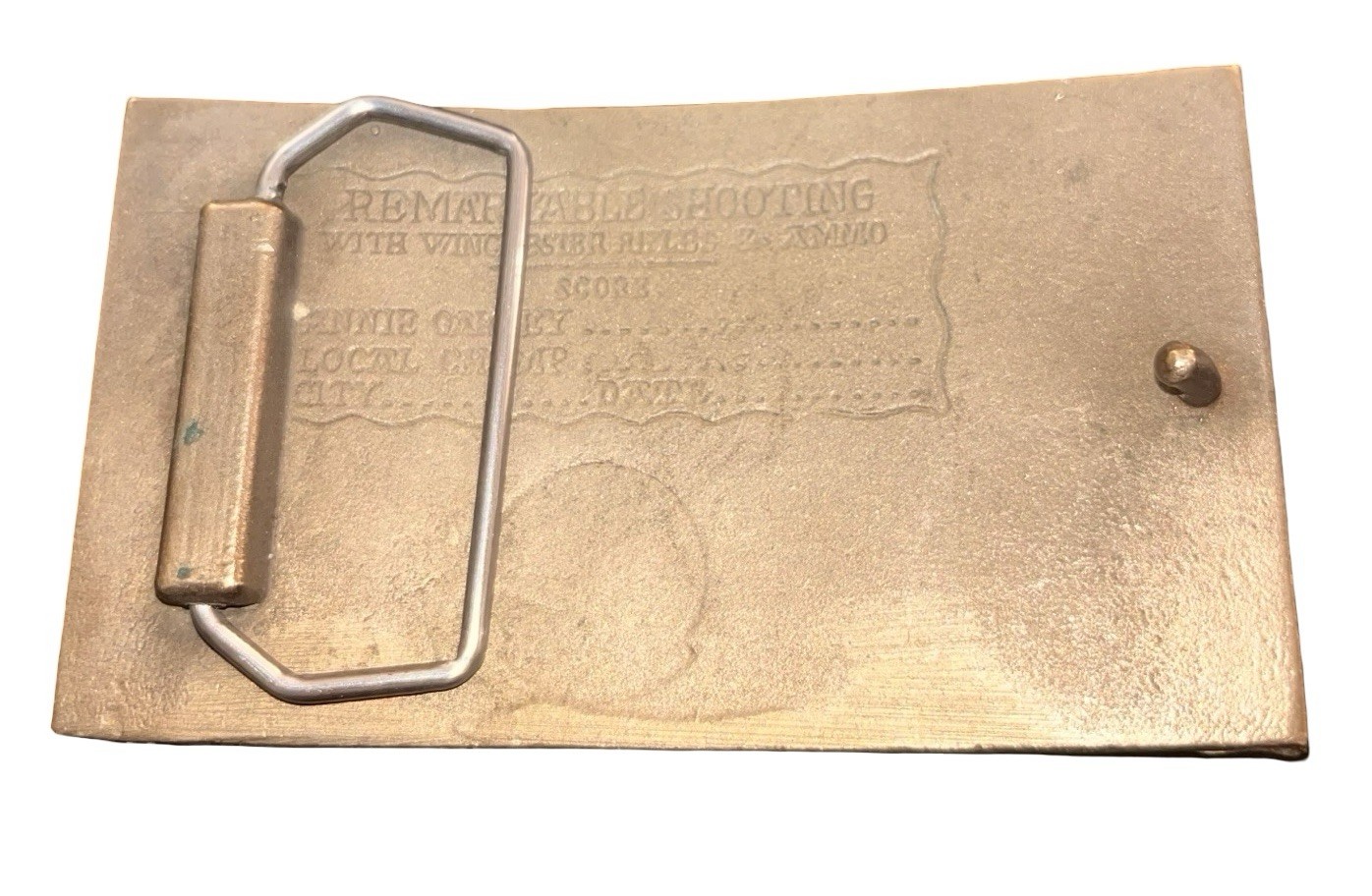 VTG Winchester Repeating Arms Brass Belt Buckle Rifle New Haven CT Western