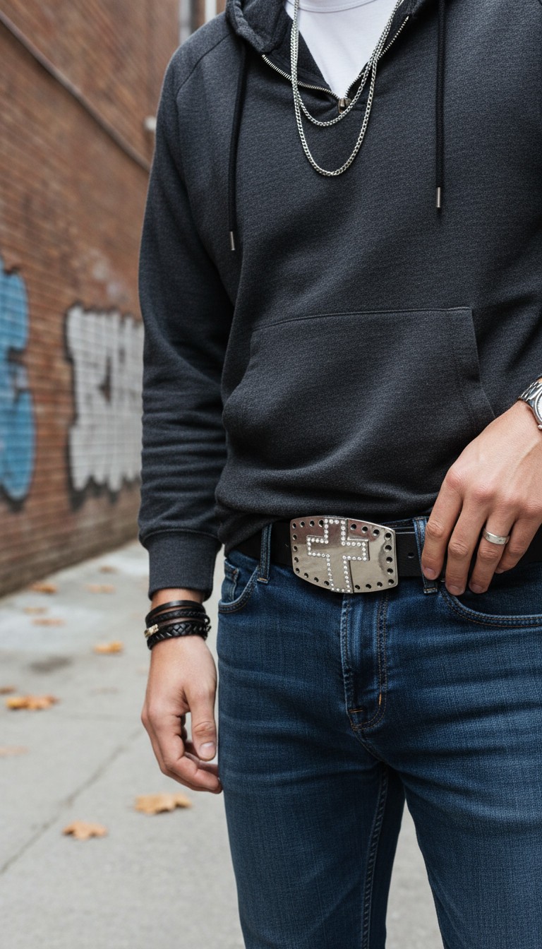 Men Women Belt Buckle Silver Metal Cross Cowboy Western Bling Fashion Jeans Pant