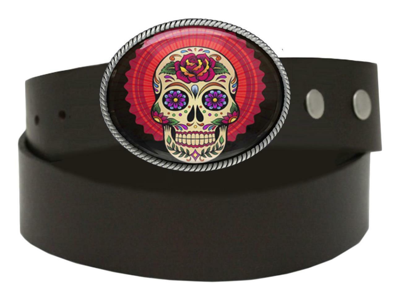 Mexican Sugar Skull Tattoo Art Men Women Handmade Belt Buckle