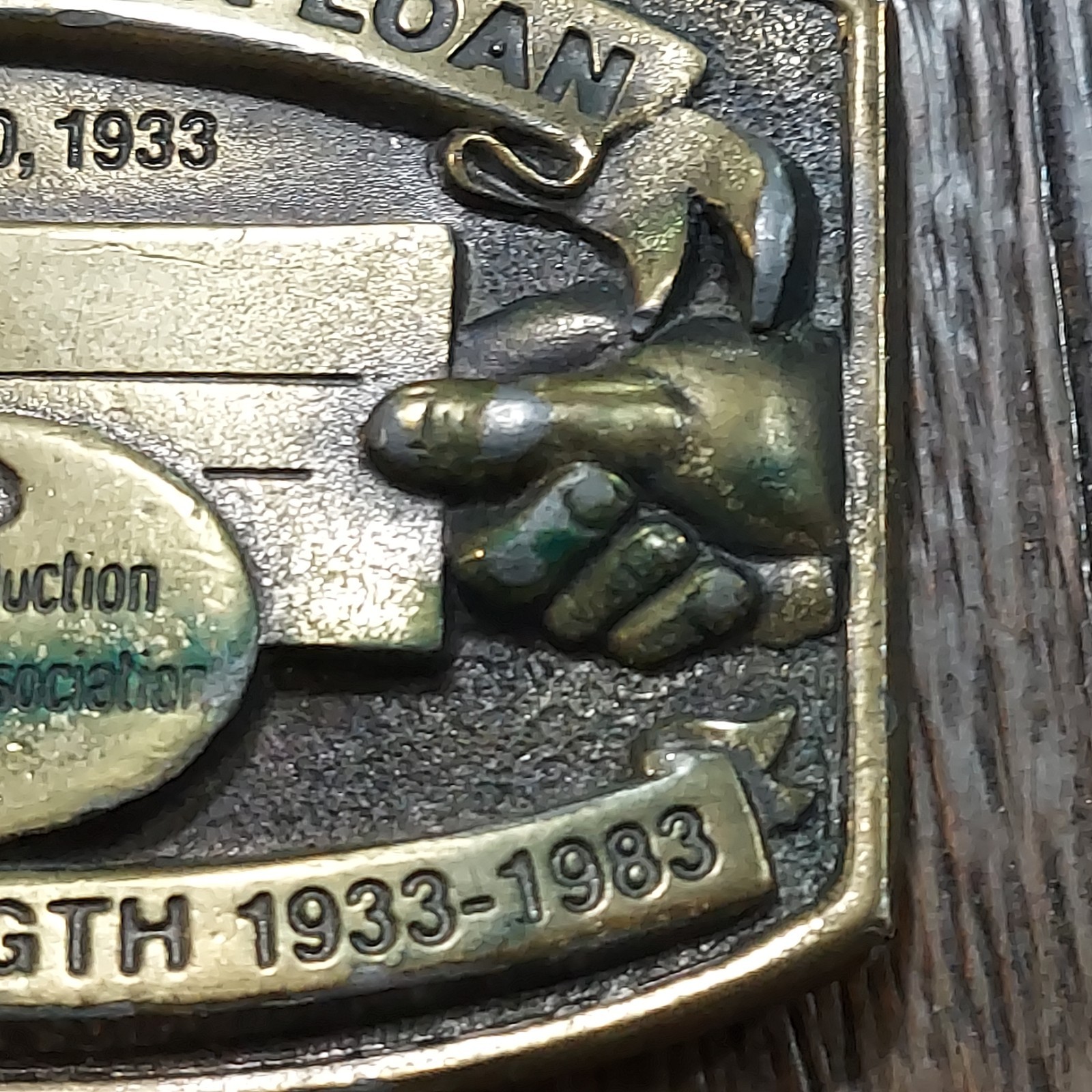 Vtg Belt Buckle The First PCA Loan 1933 50th Anniversary 3D Relief