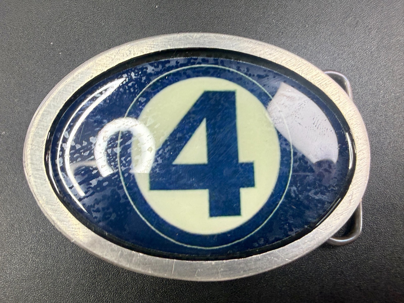 4 Ball Number Channel 4 News? Vintage Custom Enameled Belt Buckle