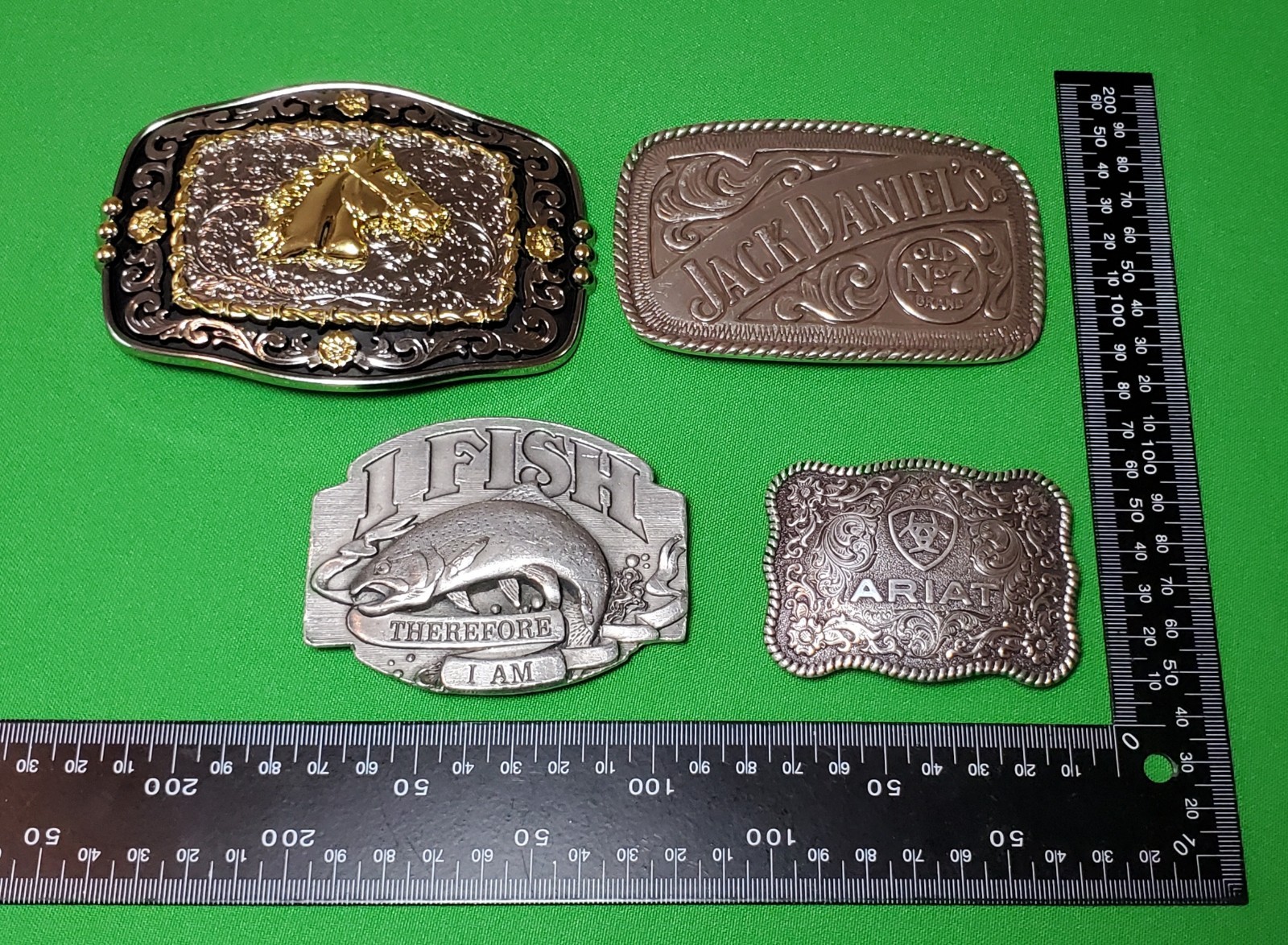 Lot of 4 Belt Buckles ~ Horse Head Jack Daniels Old No. 7 Fish Ariat