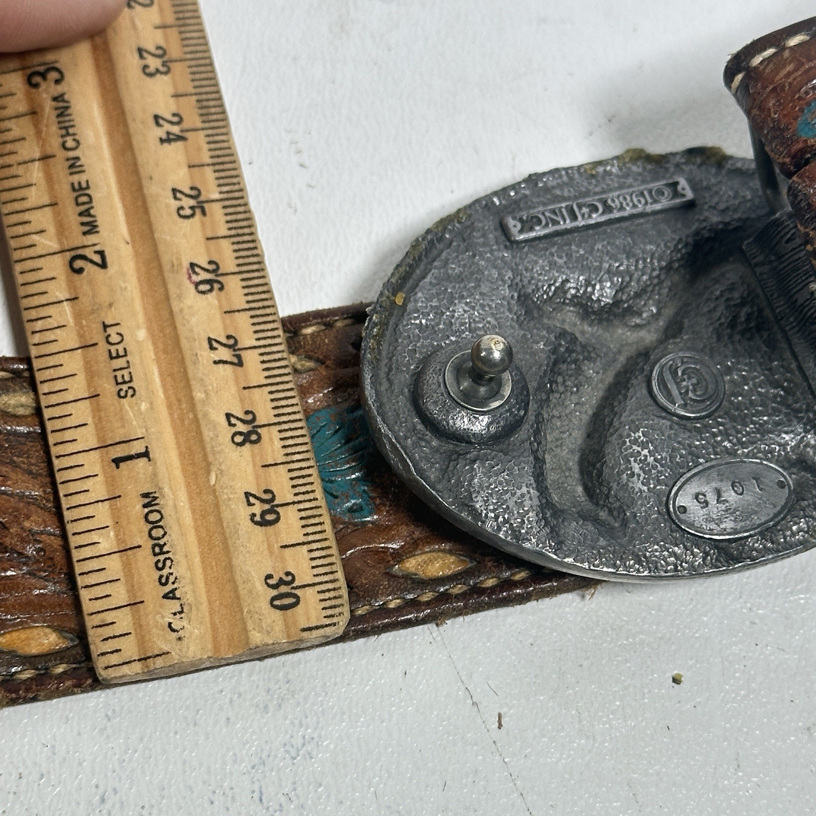 Vintage C & J Inc Colorado Eagle Belt Buckle and Strap 1986 Pewter USA