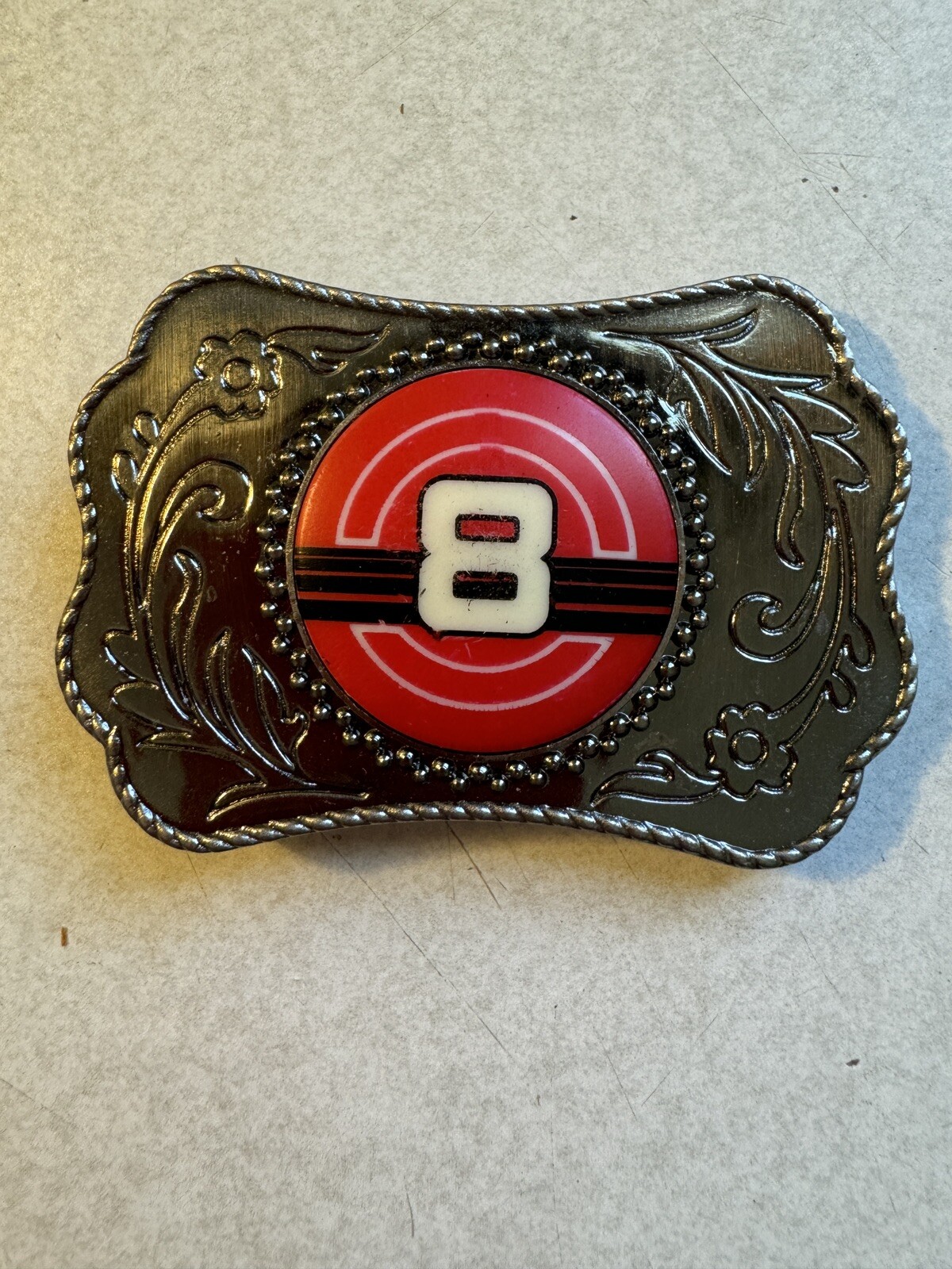 Number 8 NASCAR Car Racing? Western Framed Centerpiece Belt Buckle