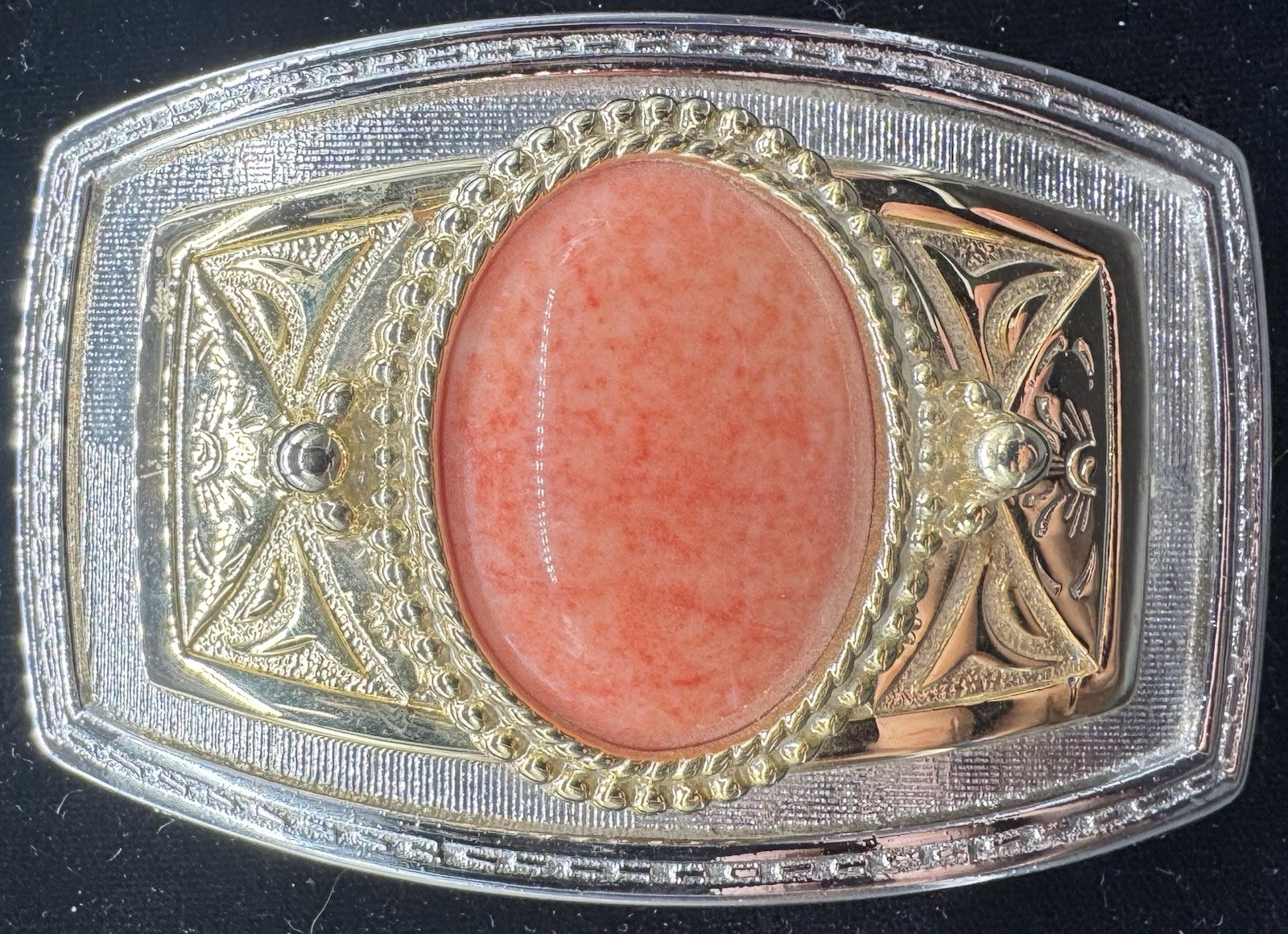 Belt Buckle Made With Coral Agate E825.1