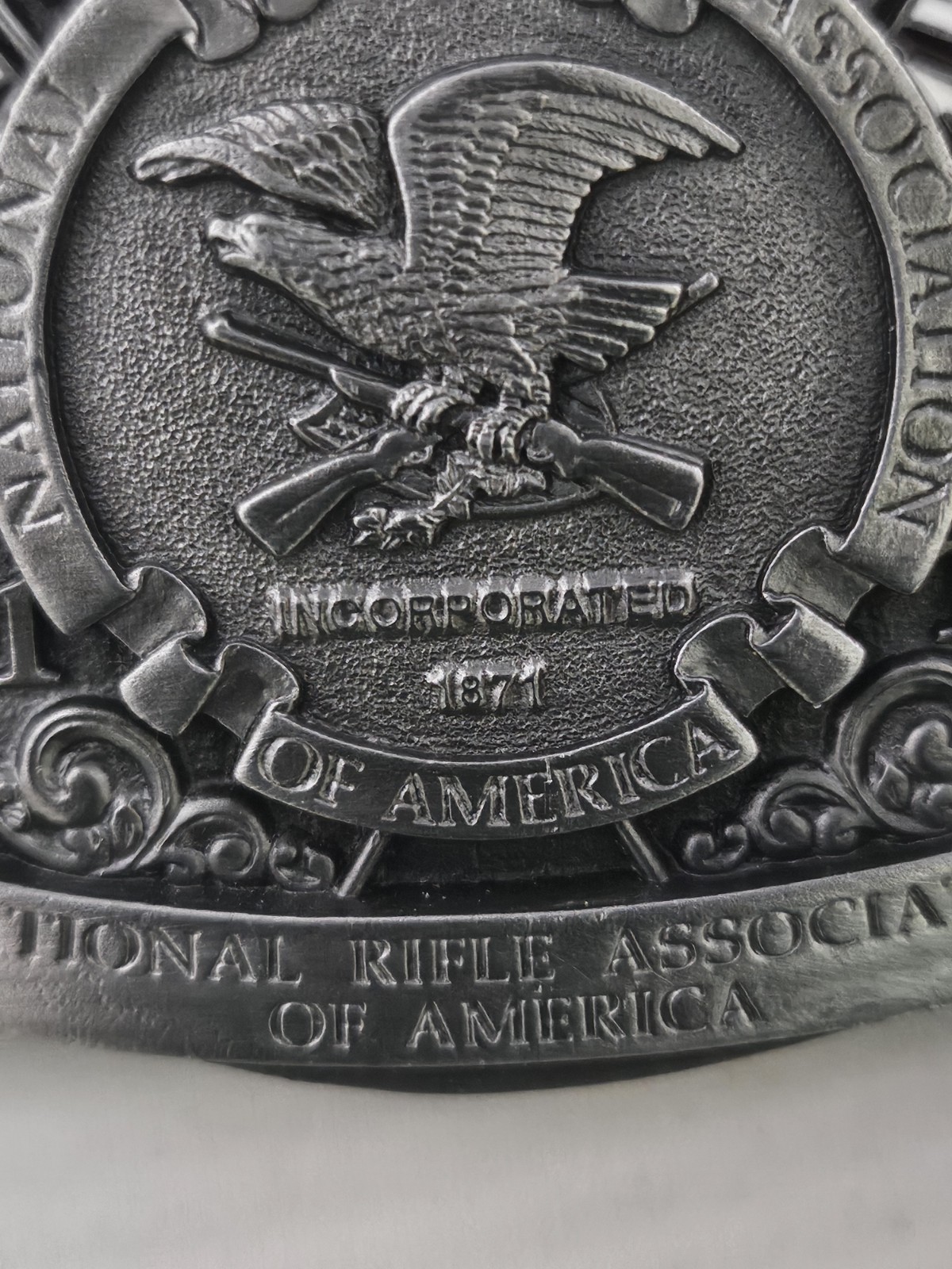 Vintage 1996 NRA National Rifle Association America 125 Years Belt Buckle Pewter