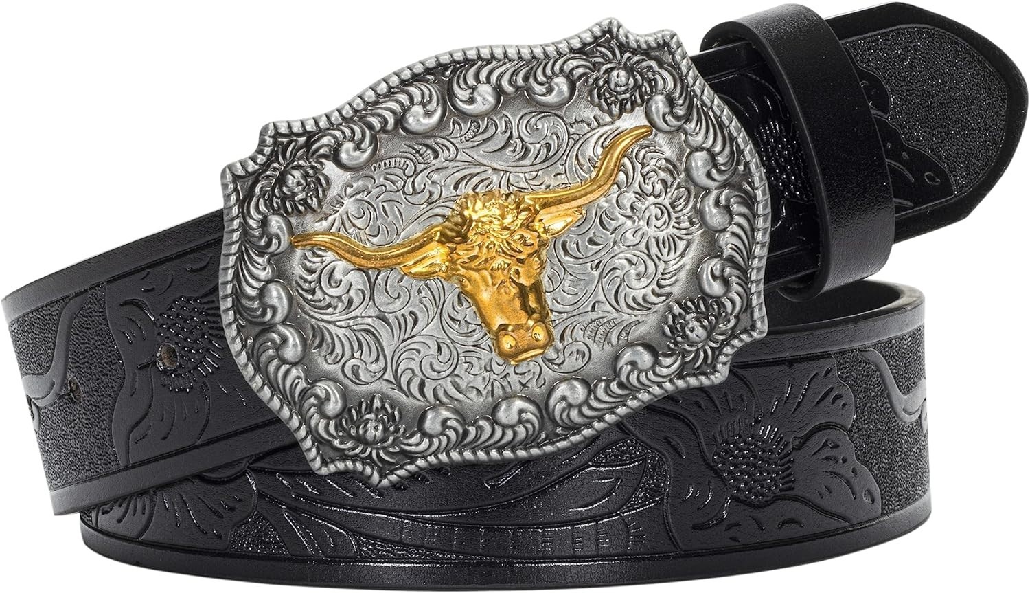 Western Cowboy-Belts for Men Big-Buckle Longhorn-Bull Pu-Leather Rodeo Cowgirl-B