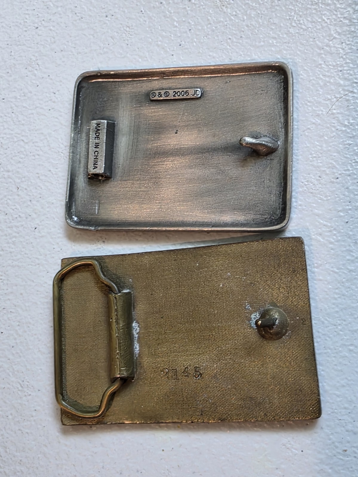 Lot of 2 Jack Daniel&rsquo;s Belt Buckles Lynchburg TN Distillery 1994 & 2006 JD Brass