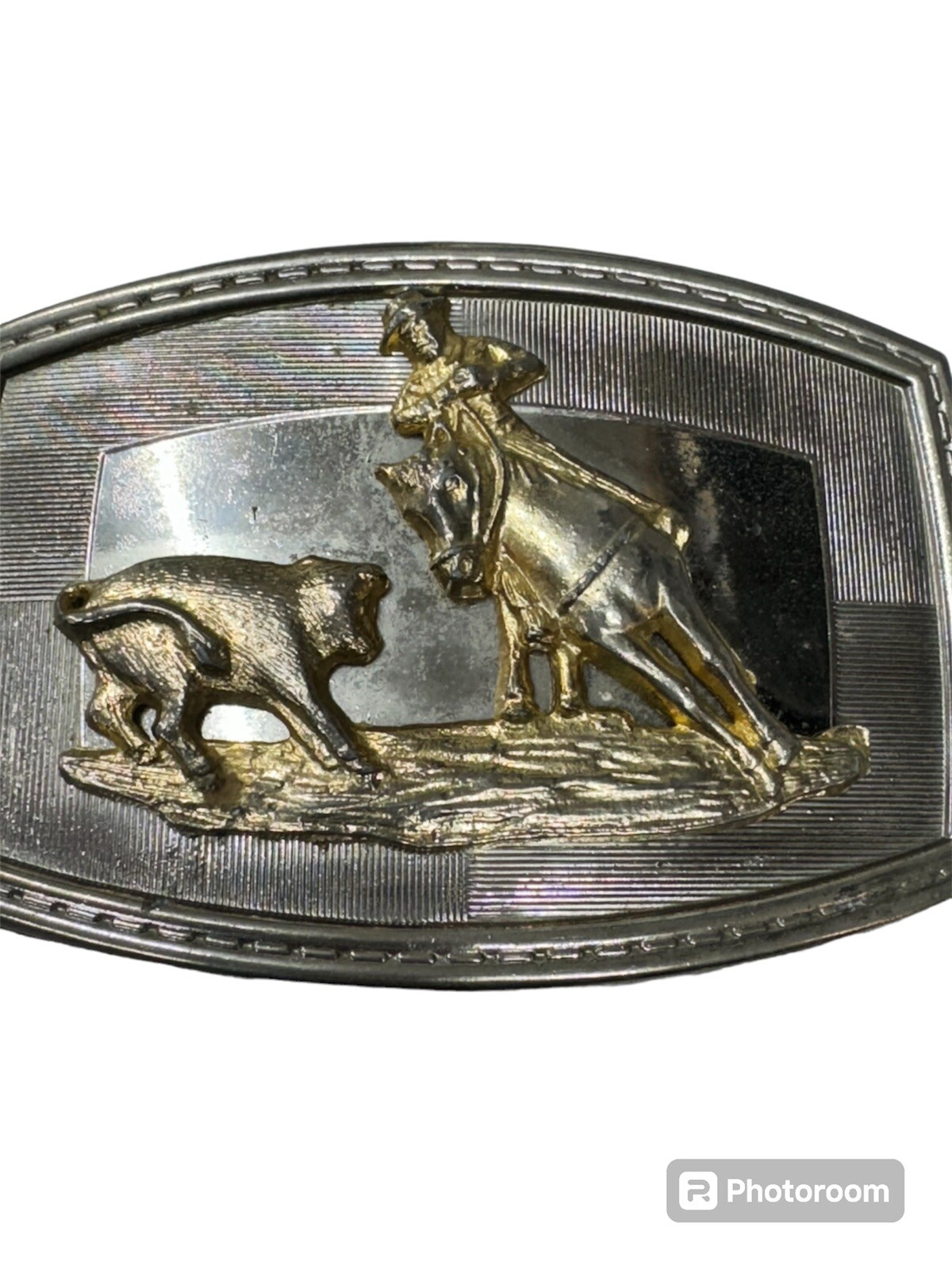 Belt Buckle Mens Cowboy Horse Steer Tri Color