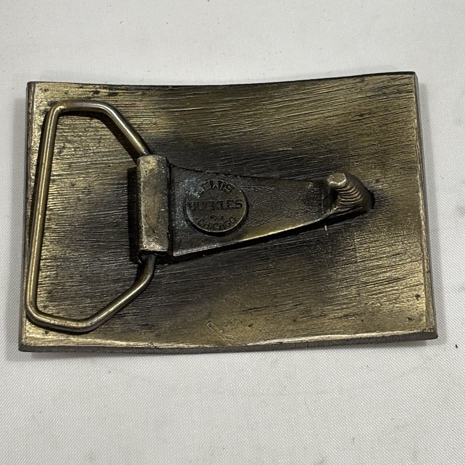 BUSTER BROWN AND TIGE Belt Buckle Lewis Buckles Chicago 3” x 2.25” Heavy Brass