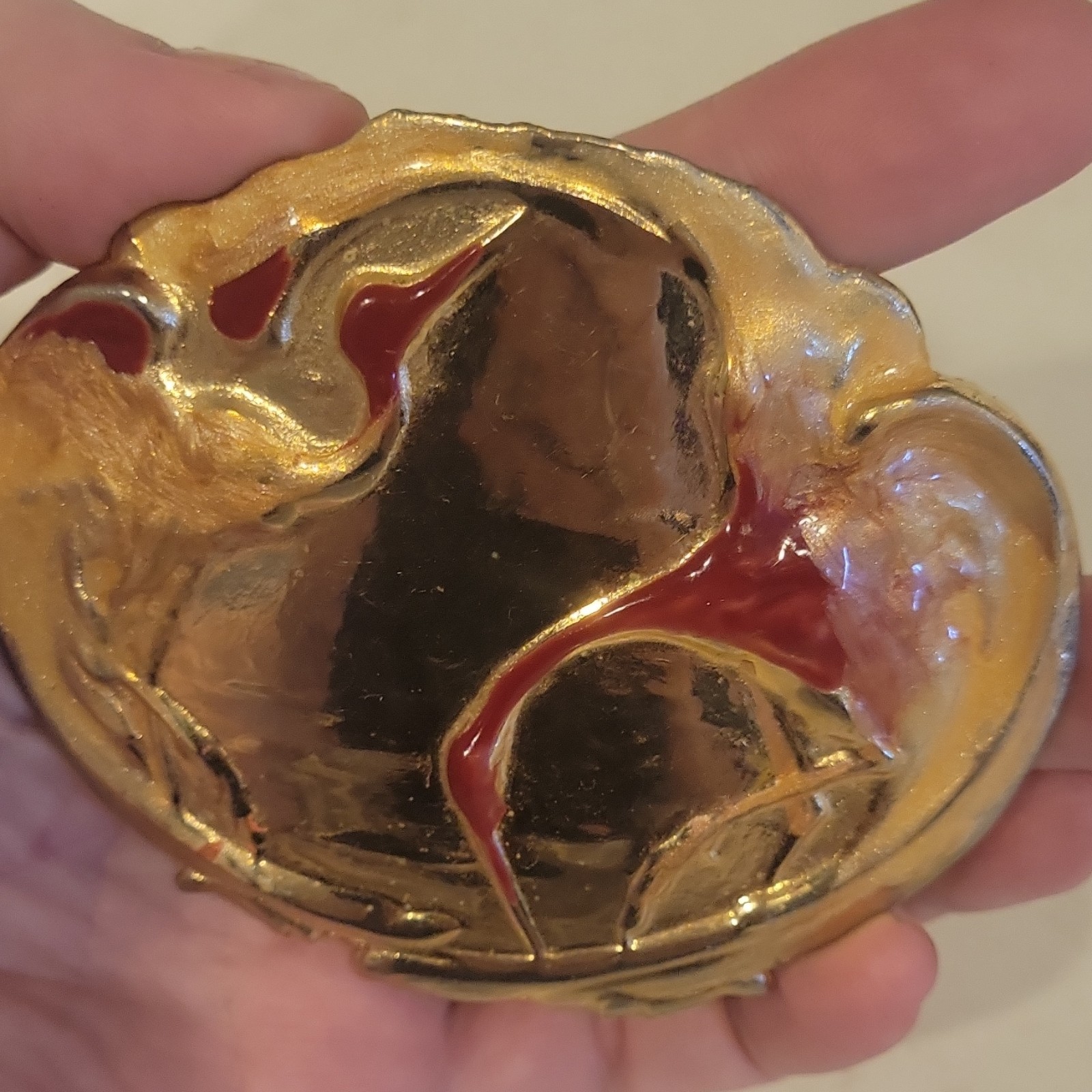Charmant Belts, Inc. Gold Tone Red Enamel Abstract Metal Belt Buckle 1.5 in