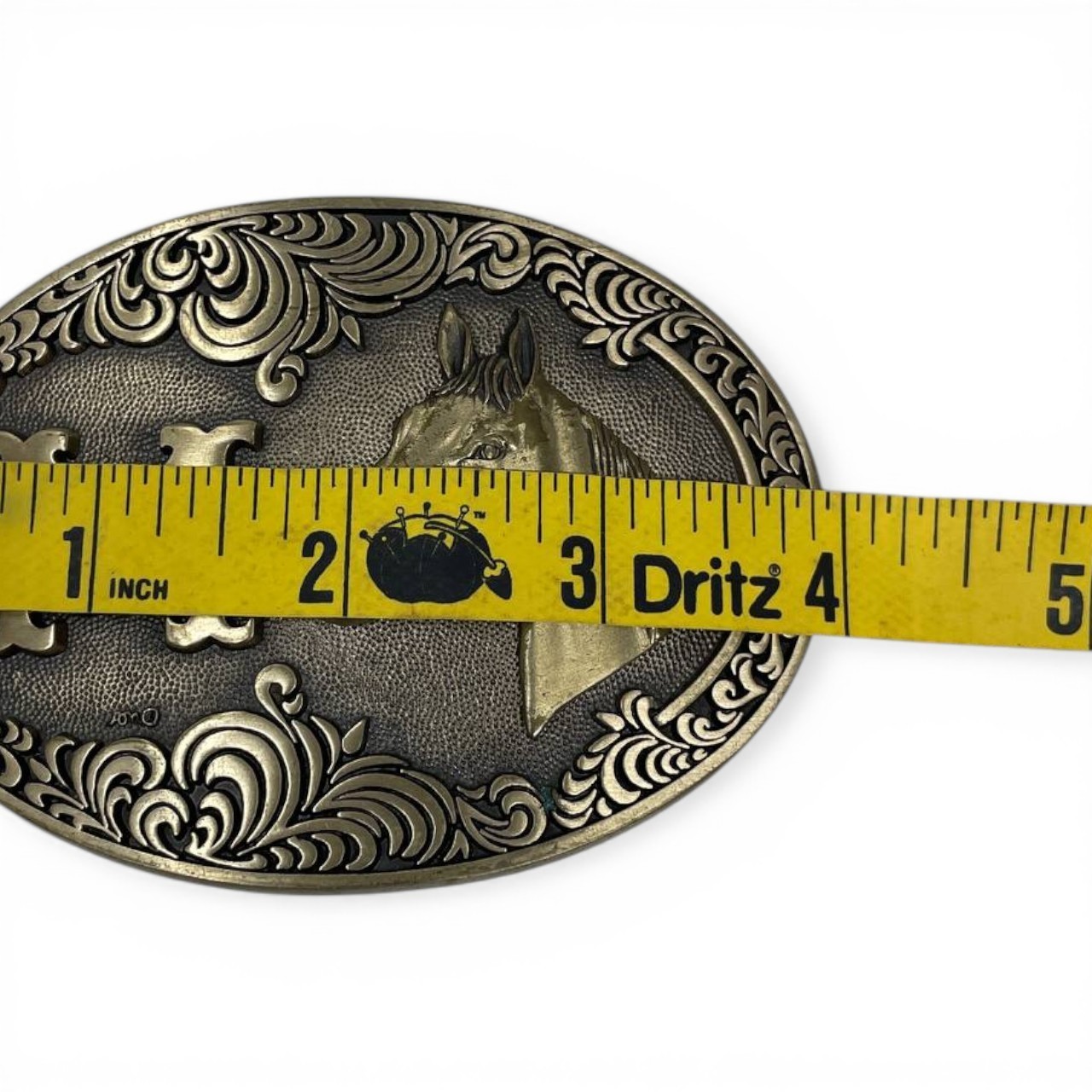 Western Horse Brass Belt Buckle Engraved Initial M Cowboy Rodeo Equestrian