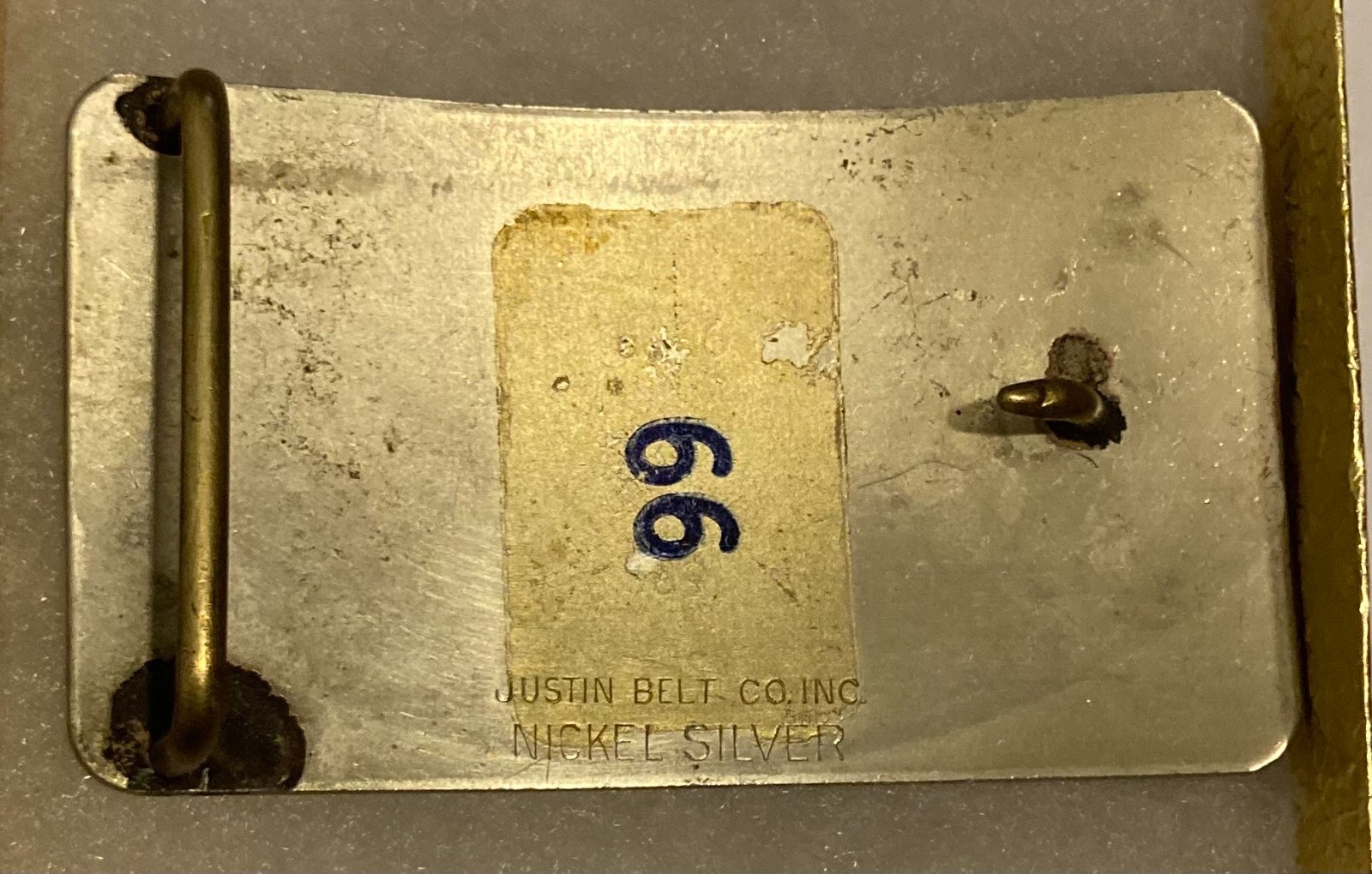 Vintage Metal Belt Buckle, Nickle Silver and Brass, Justin Belt Co, Bronco Busti