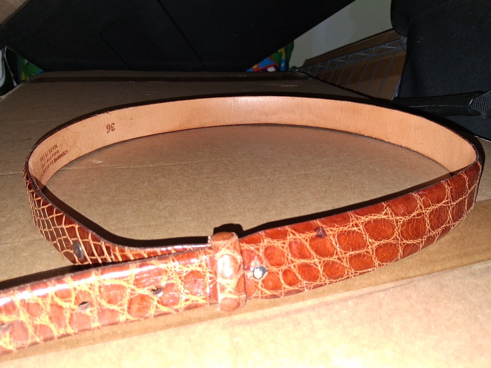 Genuine Alligator Belt Size 36 U.S.A Steer Hide Lining Brown Top Quality Unused