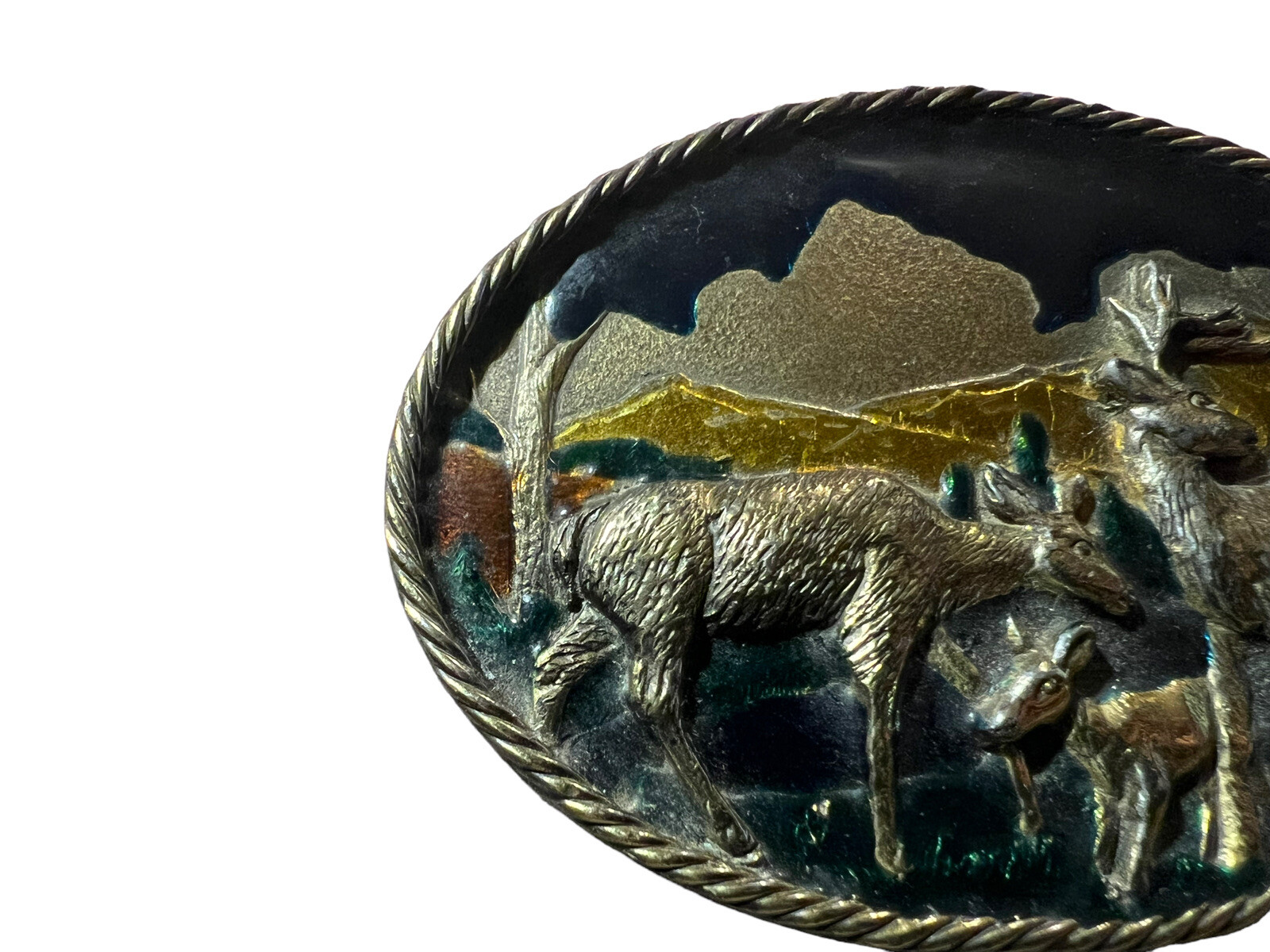 Vtg The Great American Buckle Co Seria 1980 Buck Deer Enamel Oval Belt Buckle