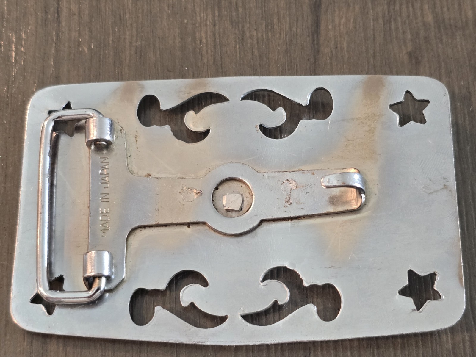 Vintage Silver Tone Cowboy Boots Spurs Belt Buckle With Cutout Pattern & Stars