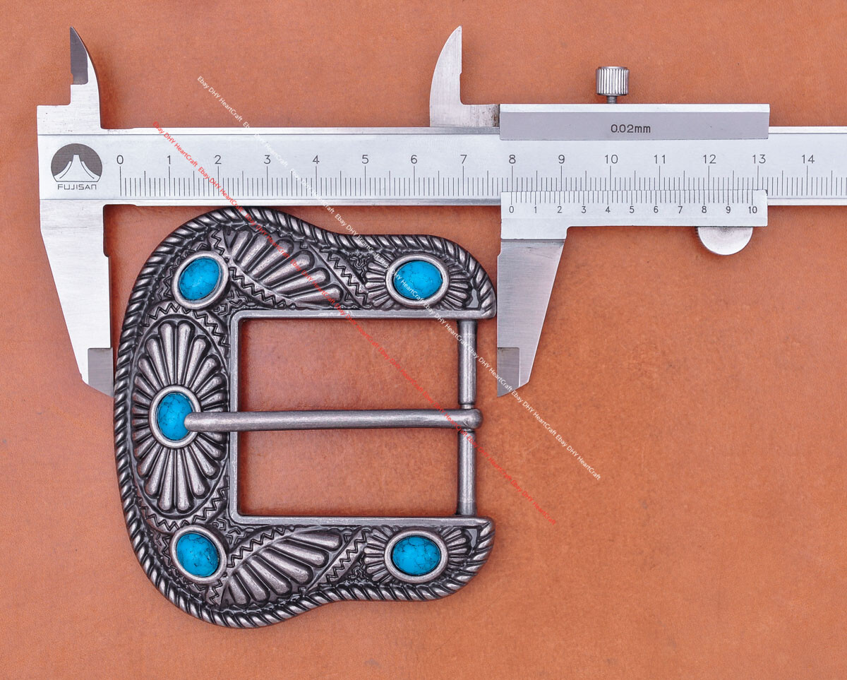 Vintage Silver Southeast FLOWER TURQUOISE WESTERN LEATHER BELT BUCKLE FIT 40MM