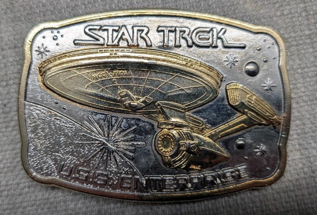 vintage STAR TREK belt buckle 24KT gold USS ENTERPRISE genuine silver WESTERN