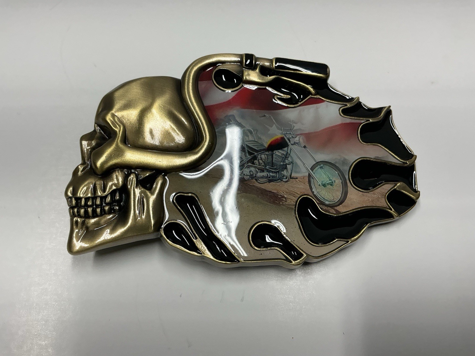 Pewter Belt Buckle Ride Hard Live To Ride Motorcycle Biker Eagle Skull Flames