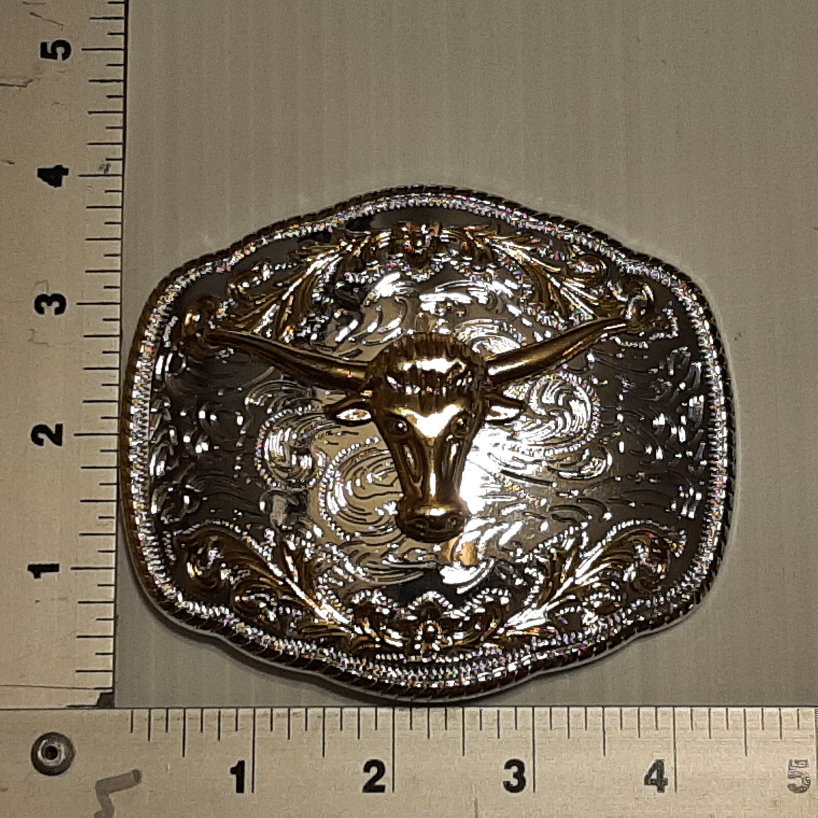 GOLD & SILVER (IN COLOR ONLY) LARGE RODEO WESTERN BULL SKULL Metal Belt Buckle