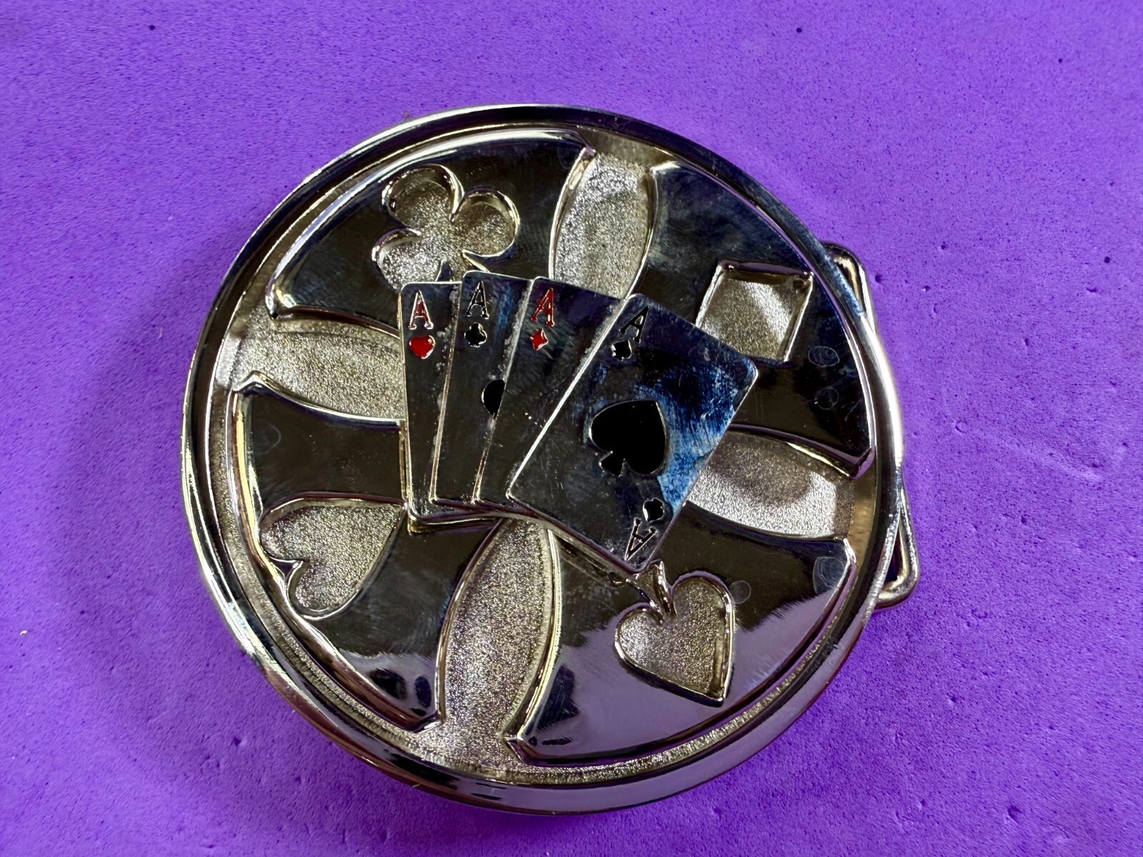 Four Aces Poker Cards Gambling Casino Silver Color Large Spinner Belt Buckle