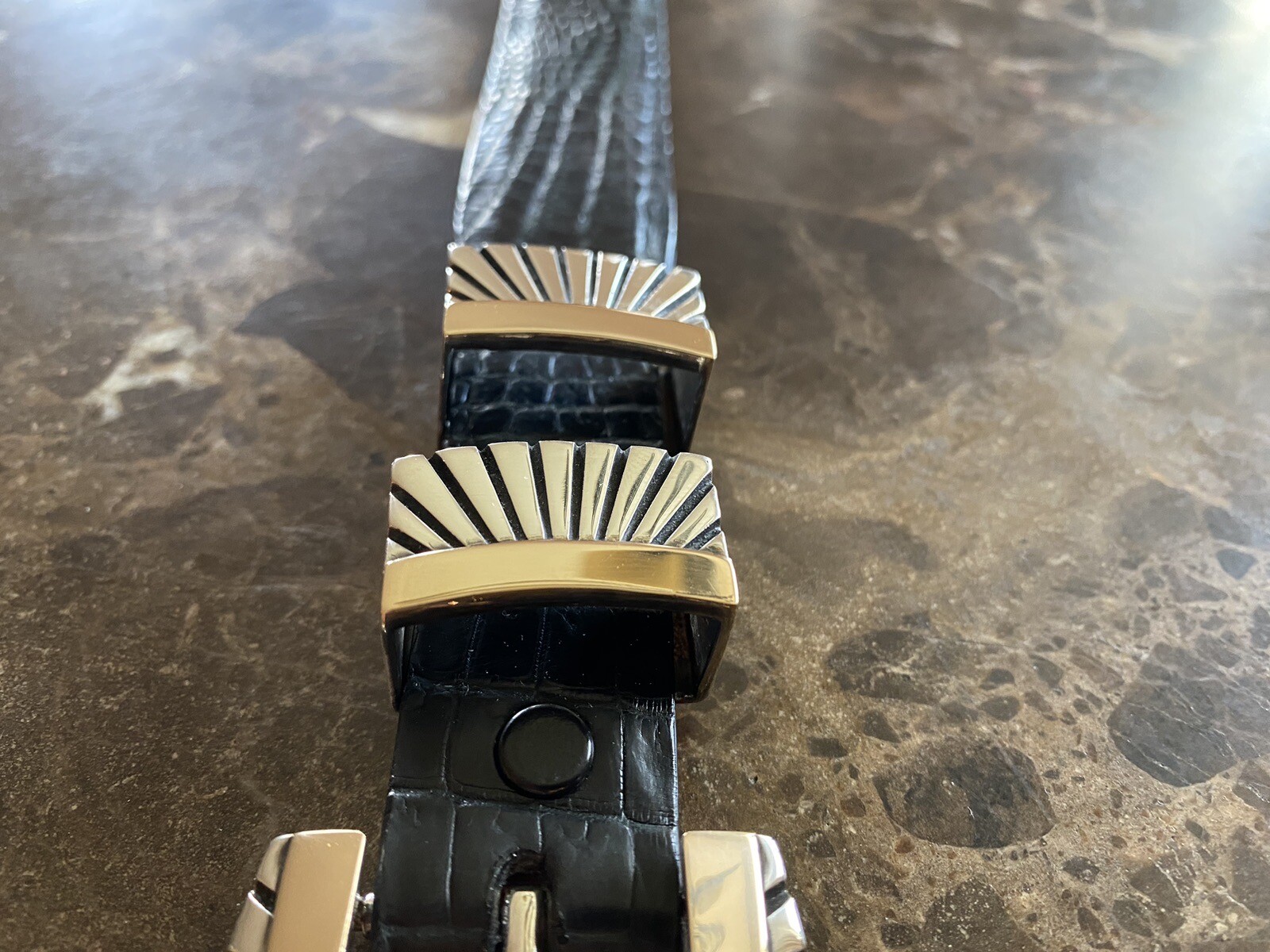 James Reid .925 Sterling 14k Gold Belt Buckle XL Set Square Ray 01 ✅