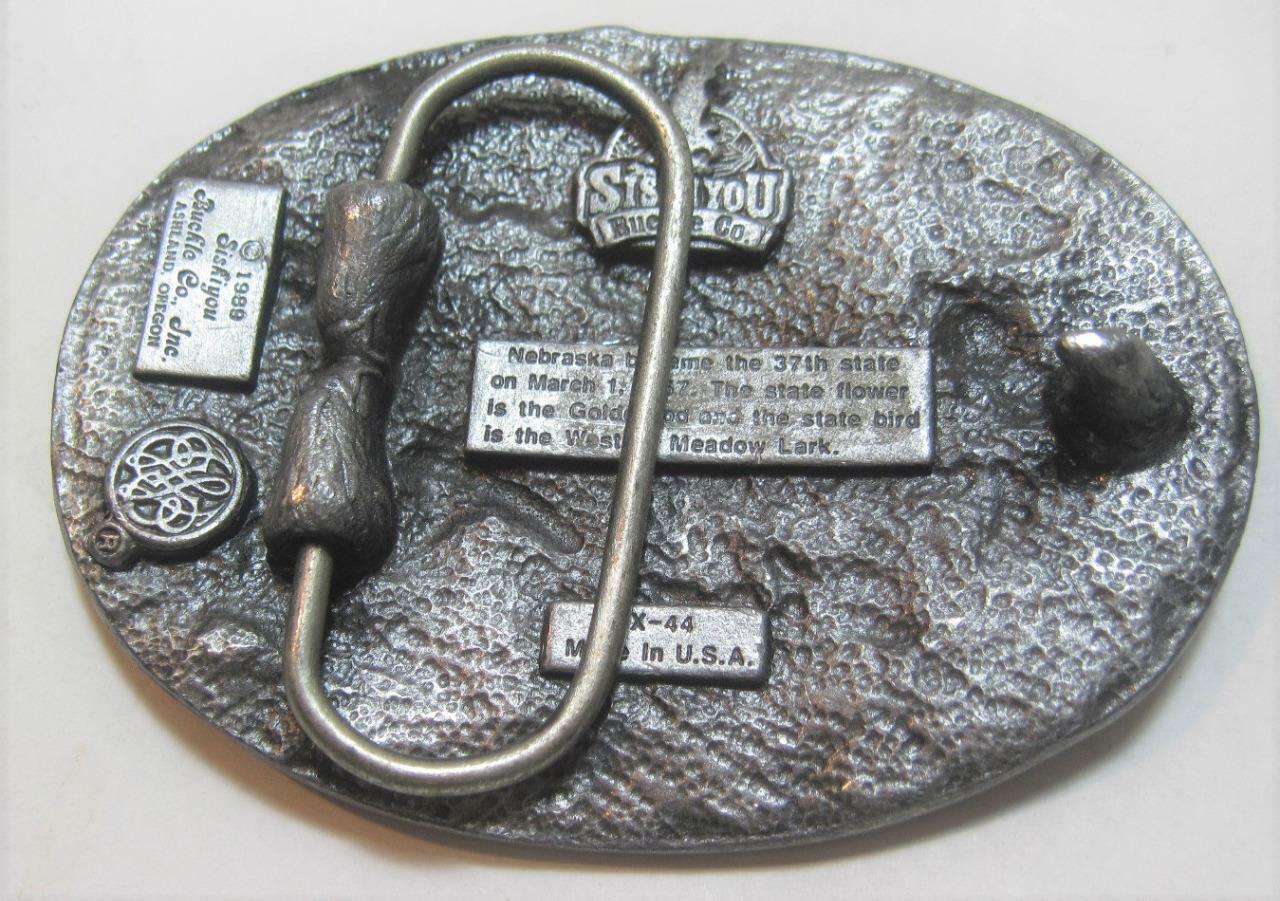 Vintage 1989 NEBRASKA Indian Chief & Stage Coach Belt Buckle X-44 Pewter UNUSED