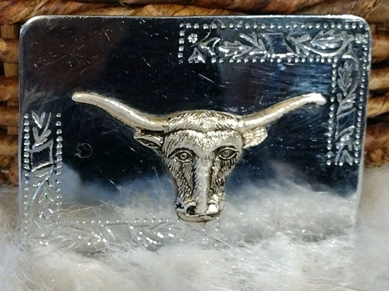 Vintage Longhorn Steer Shiny Silver Tone Western Belt Buckle Fits 1.5&Prime; Belt