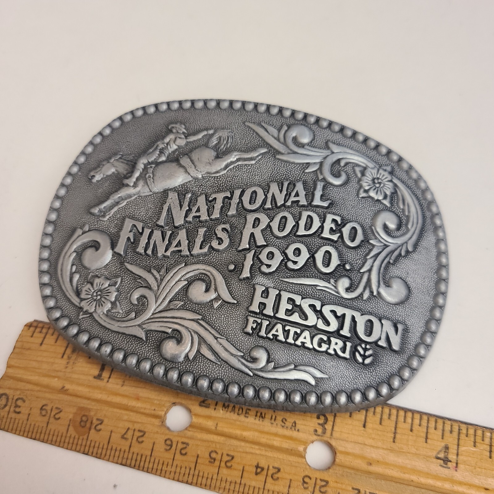 1990 National Finals Rodeo NFR Adult Size Belt Buckle Hesston Fiatagri