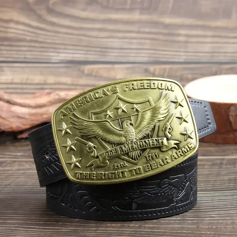 America Second Amendment Belt Buckle 2A, 2nd, Freedom, Guns Antique Gold Tone
