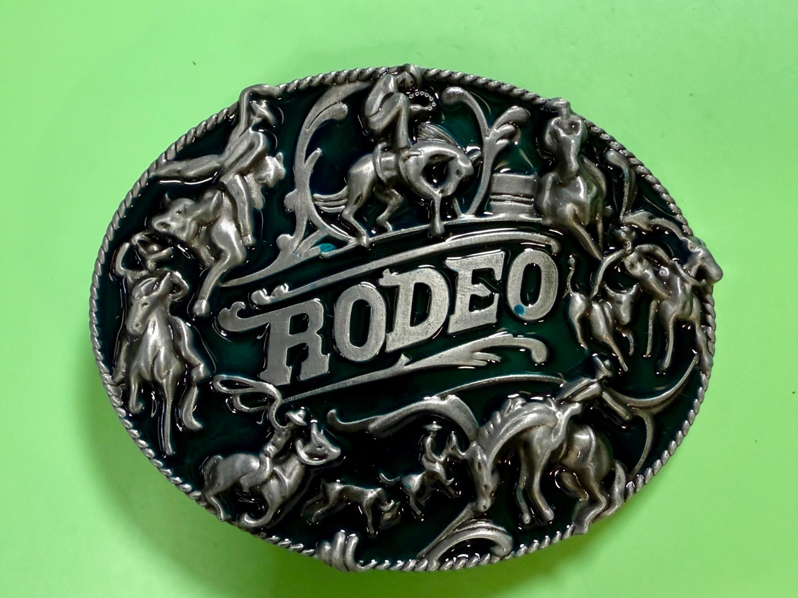 Cowboy Rodeo Calf Roping Bucking Bronco Rancher Enameled New Western Belt Buckle