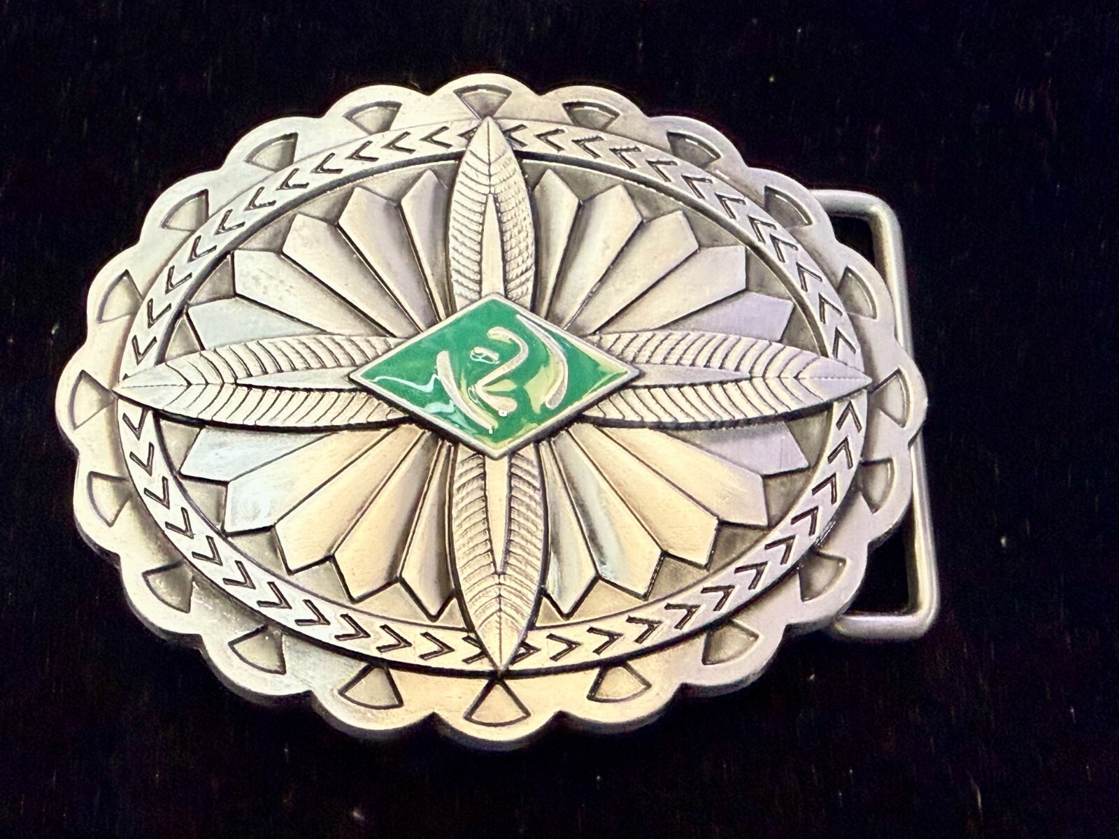 Southwestern Native Indian Tribal Art Style Green Colored Center Belt Buckle