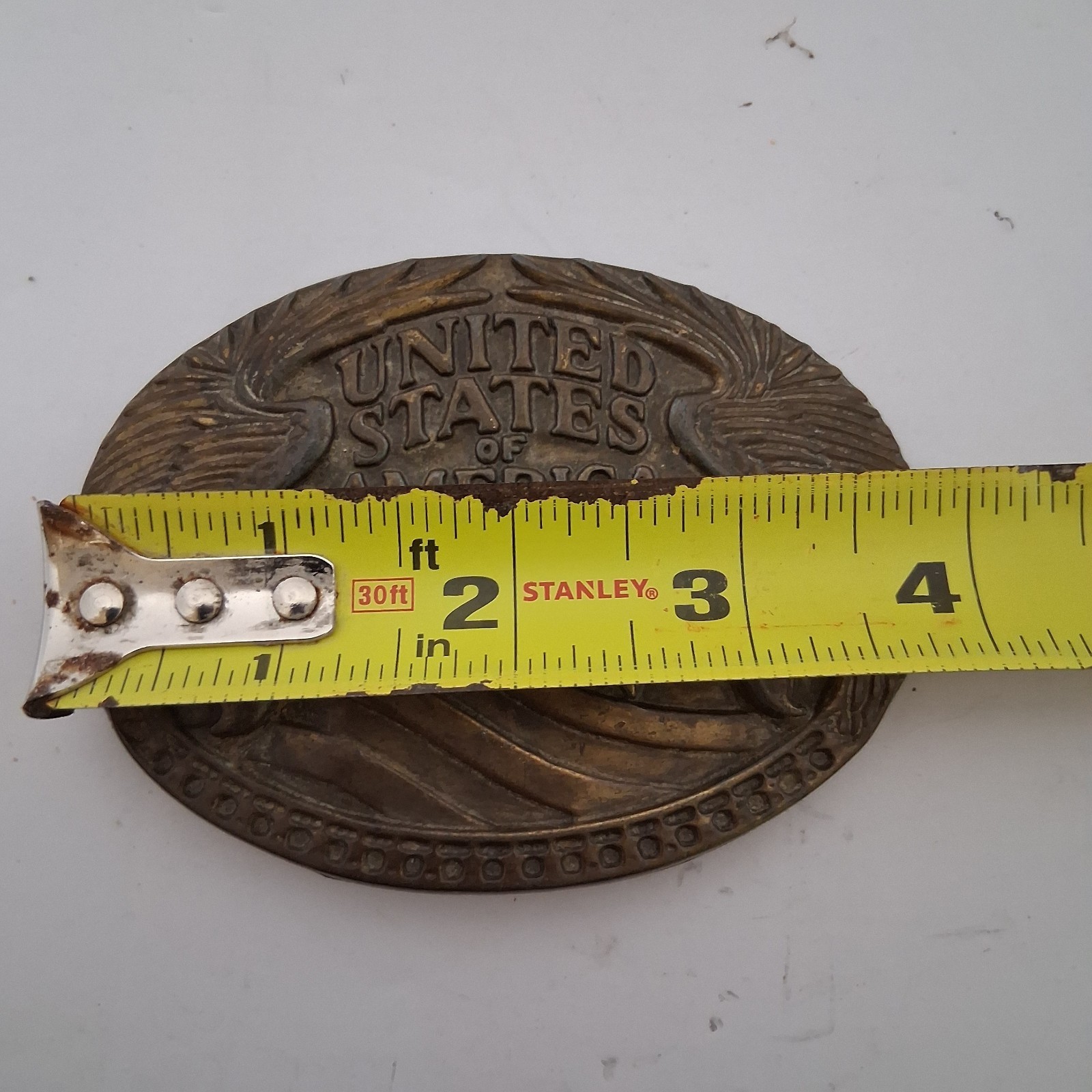 Vtg United States of America Belt Buckle 2 Eagles Bracketing Stars and Stripes