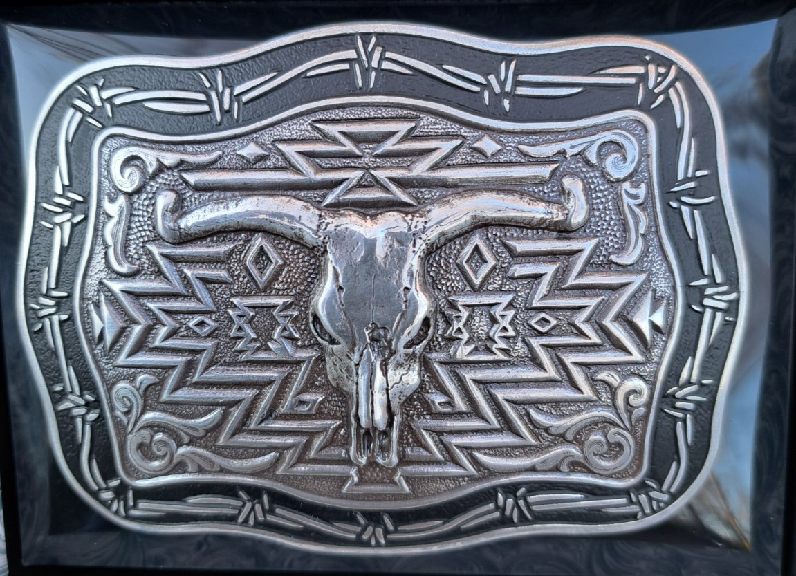 Crumrine Western Silver Cowboy TX Longhorn Bull Skull Belt Buckle 38026 New