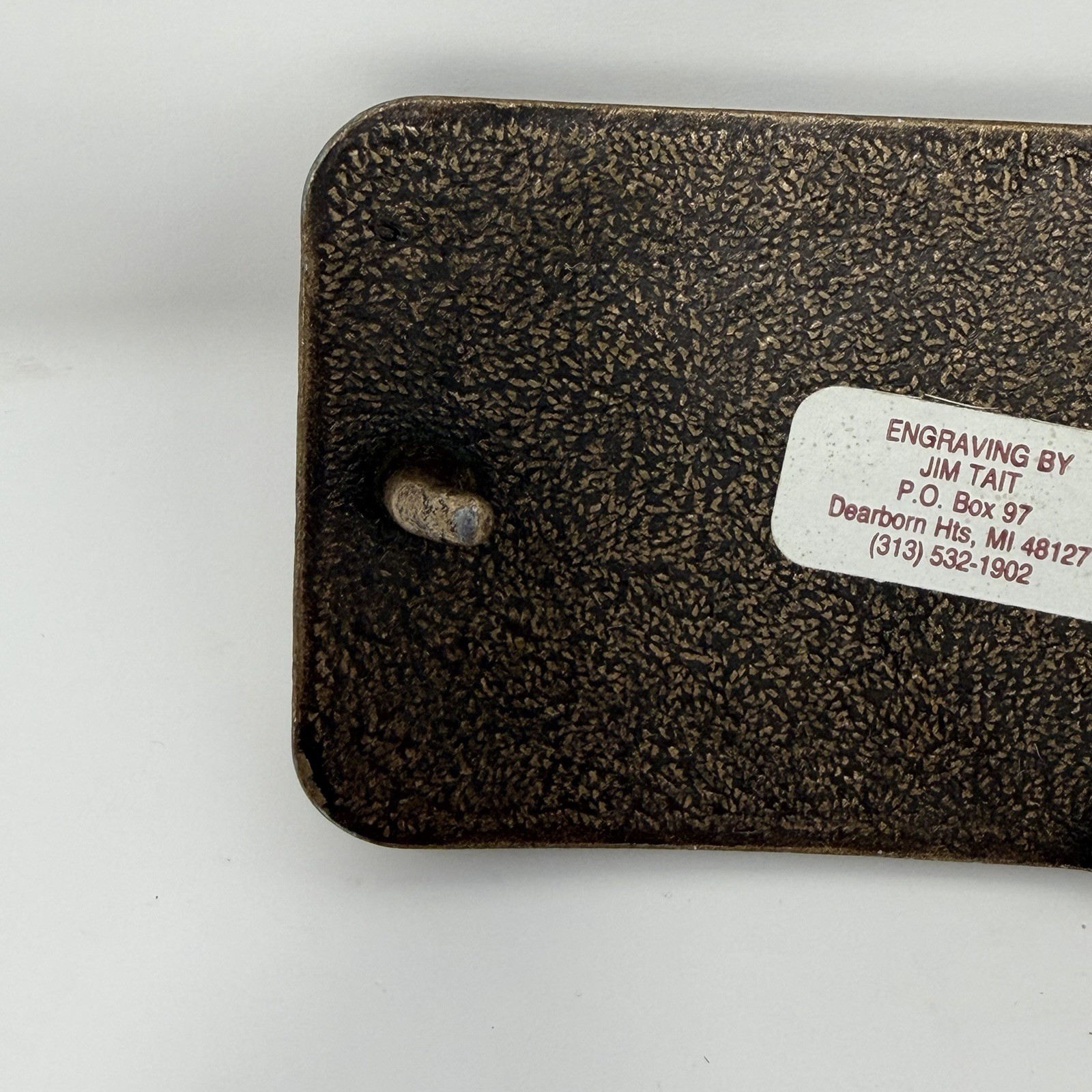 Vintage Tennis Court Belt Buckle Brass Tone Leather Inlay Jim Tait Engraving 70s
