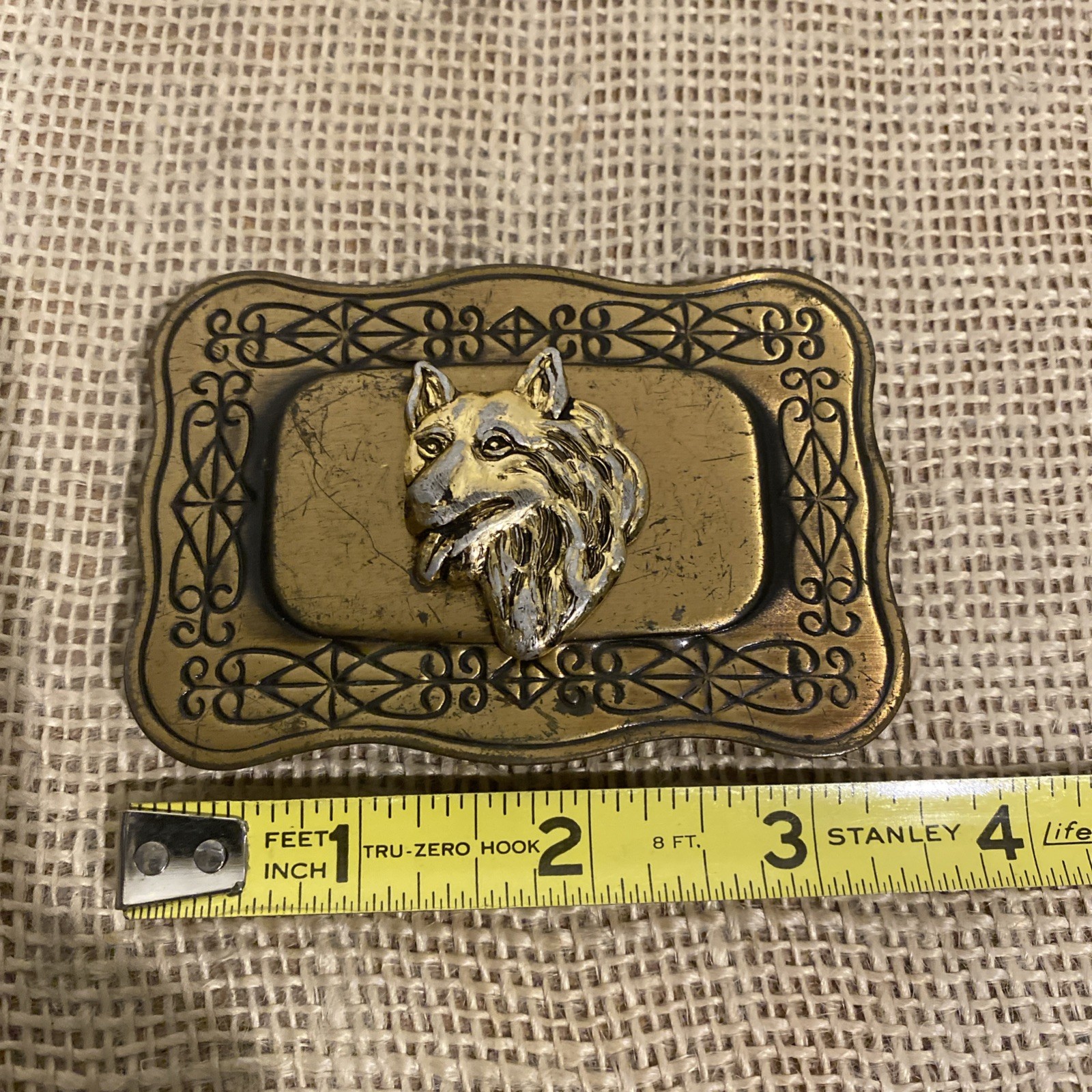 Vintage Western Belt Buckle Brass Wolf Japan