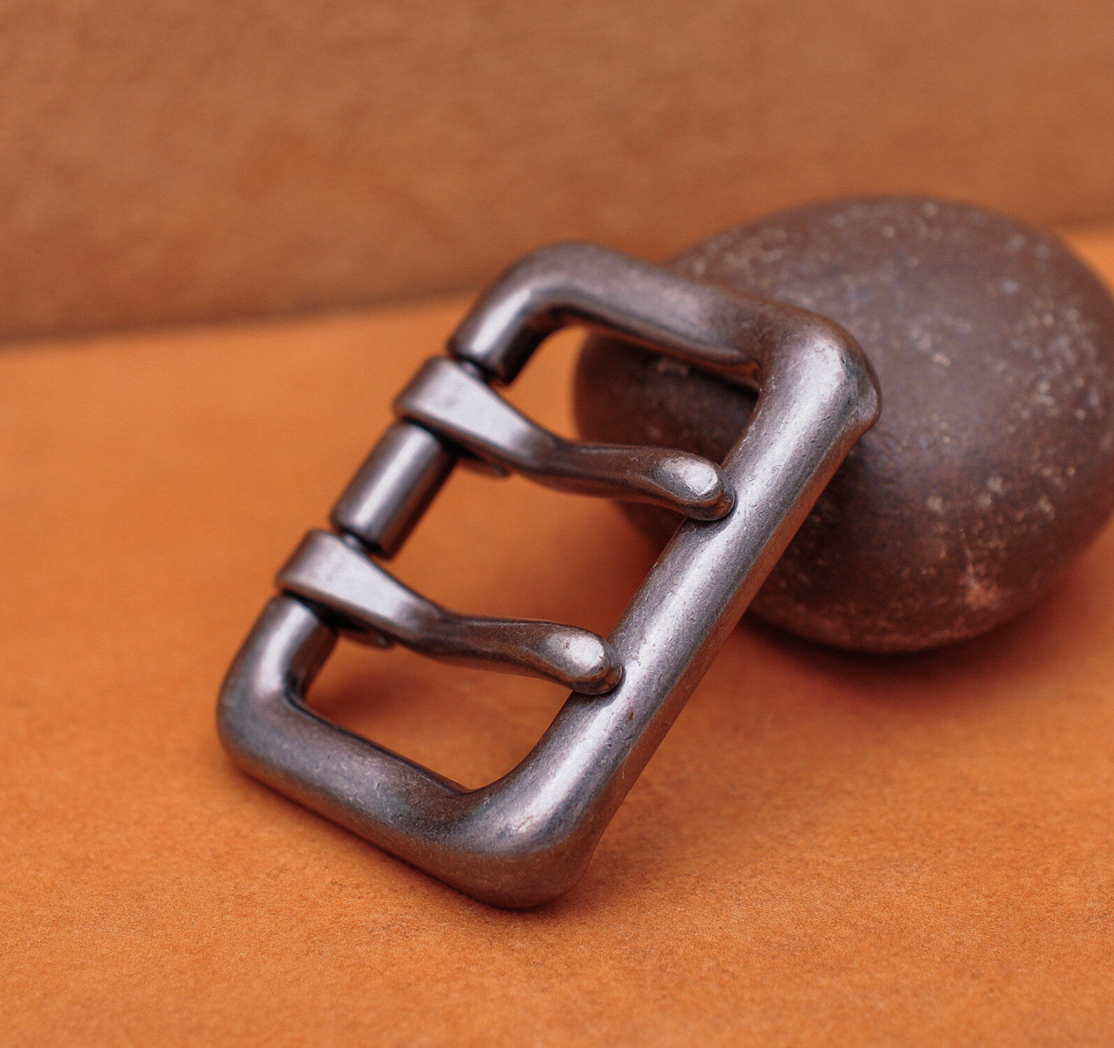 Men Heavy Duty Double Tongue Pin Prong Belt Buckle Fits 40MM Belt Strap Silver