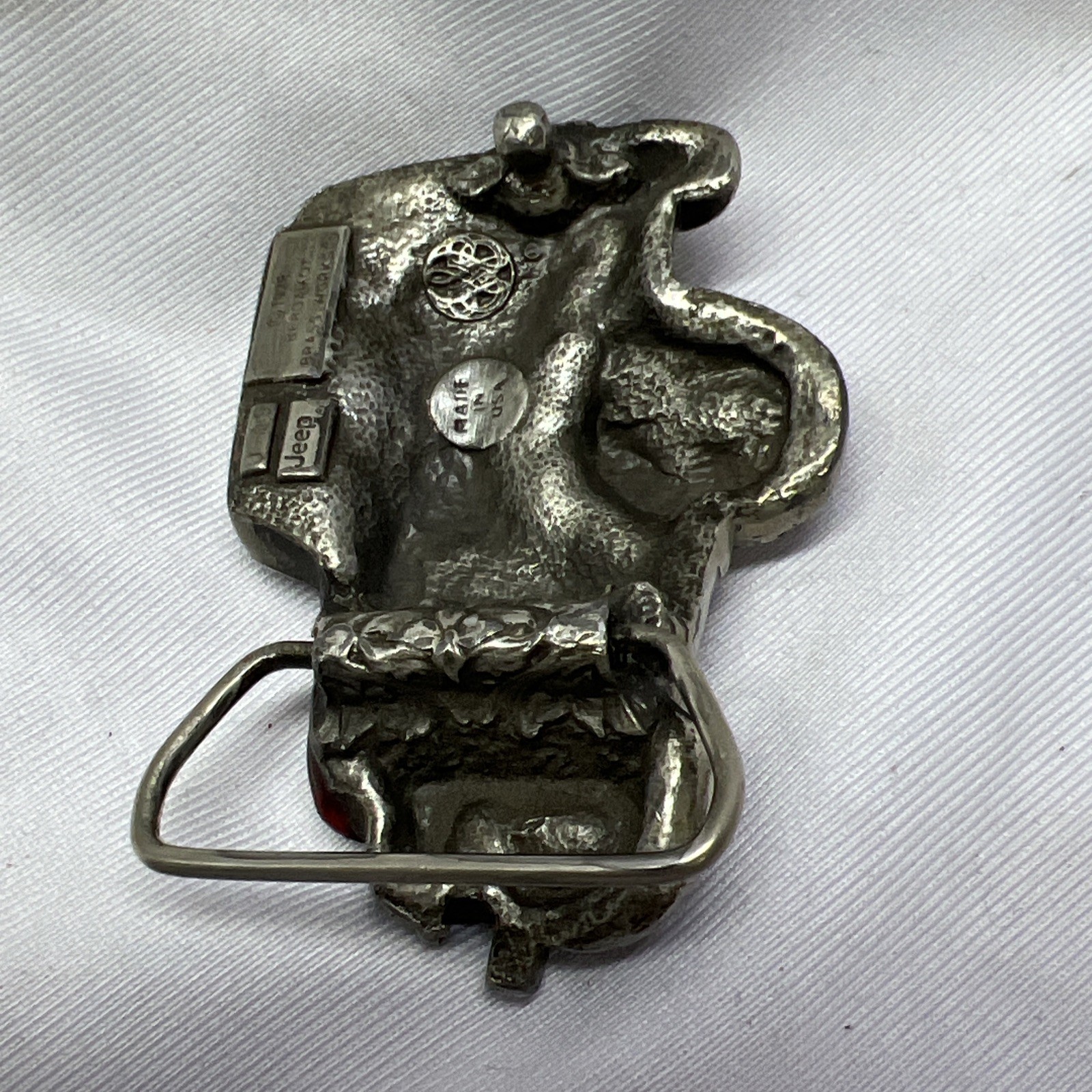 Vintage JEEP Bergamot Brass Works Men’s 3-D Folk Art Belt Buckle 1978 Painted A9