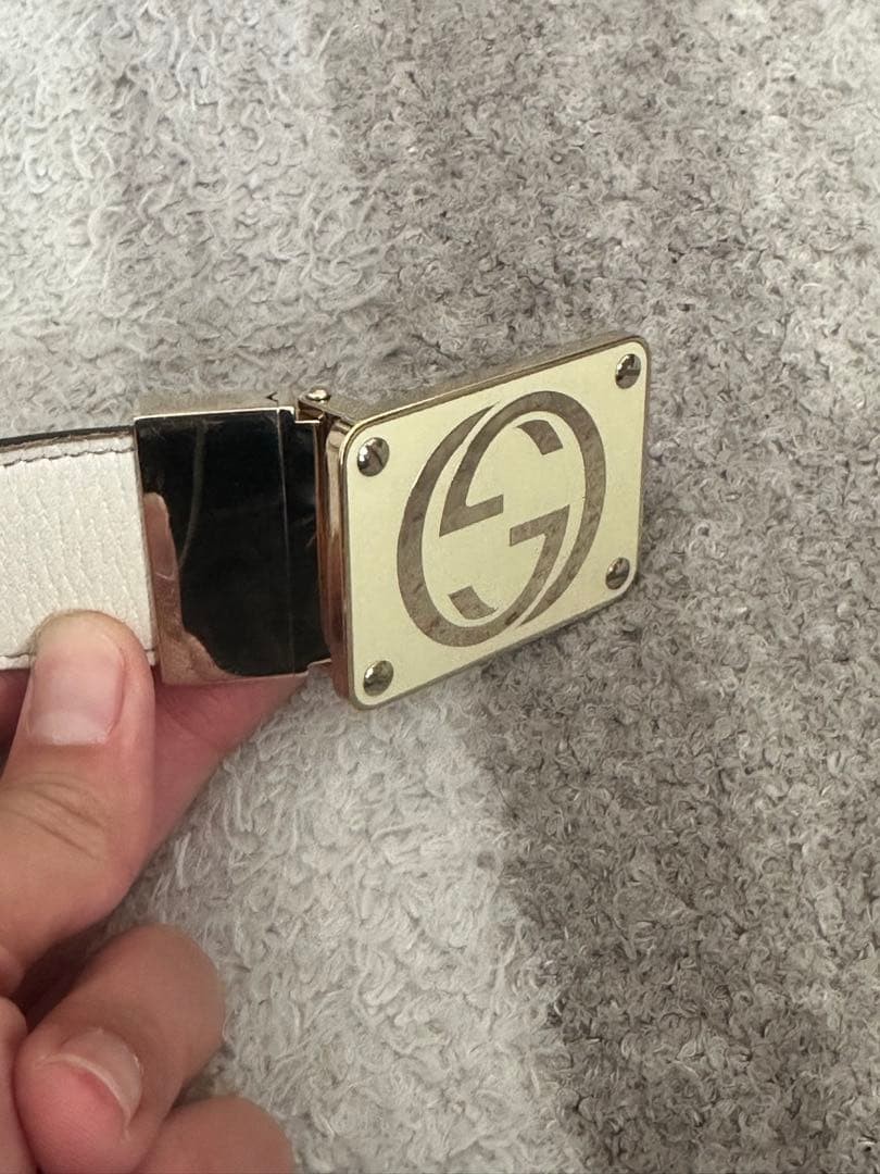 GUCCI buckle belt GG Logo Silver hardware Made in Italy Leather Canvas Beige