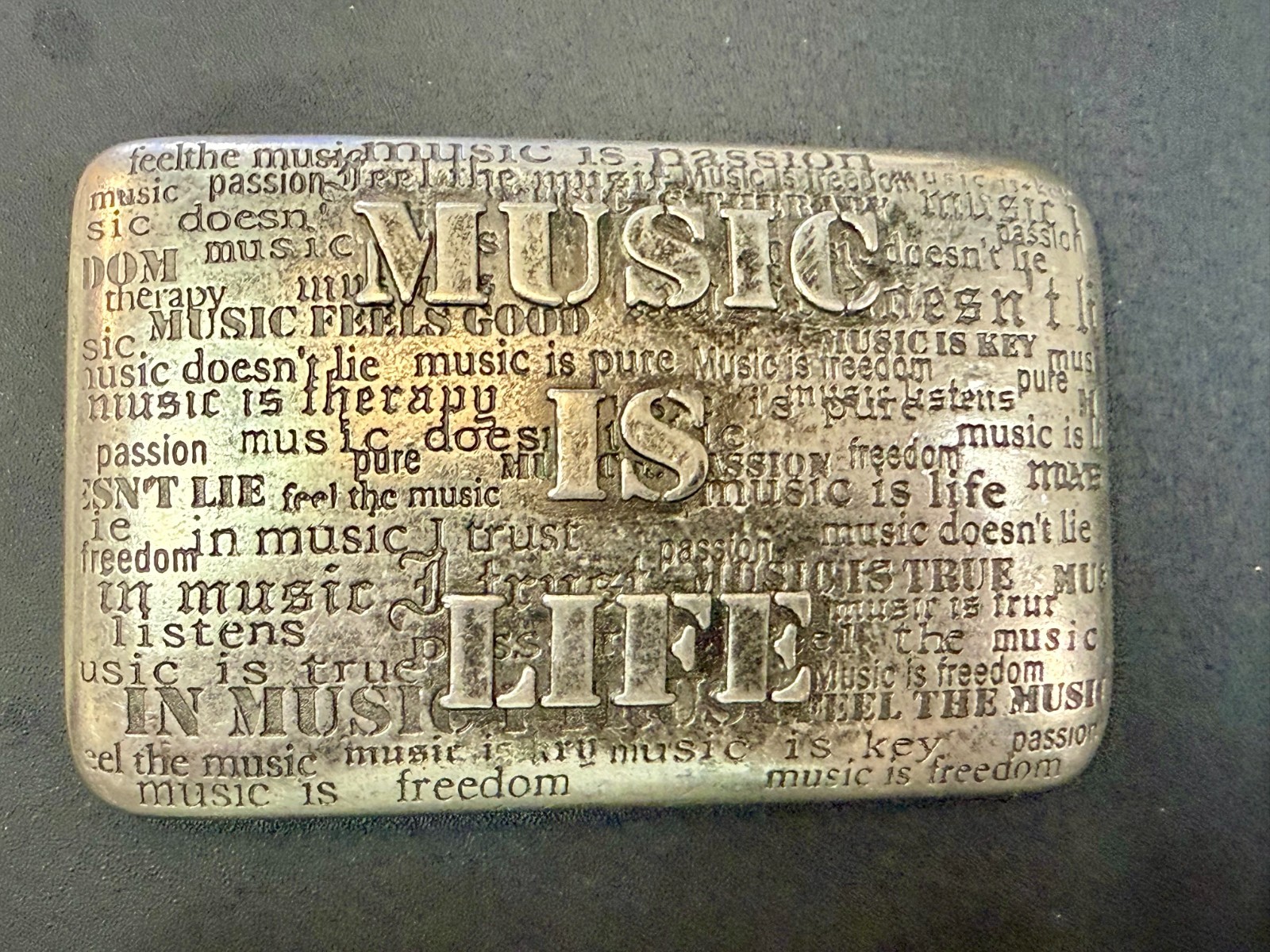 Music is Life Word Statement Musicians Poets Silver Color Belt Buckle