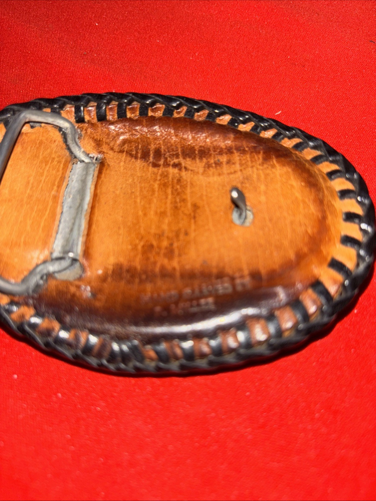 Vintage Handmade Handtooled Leather Belt Buckle By B Miller-Estate Find