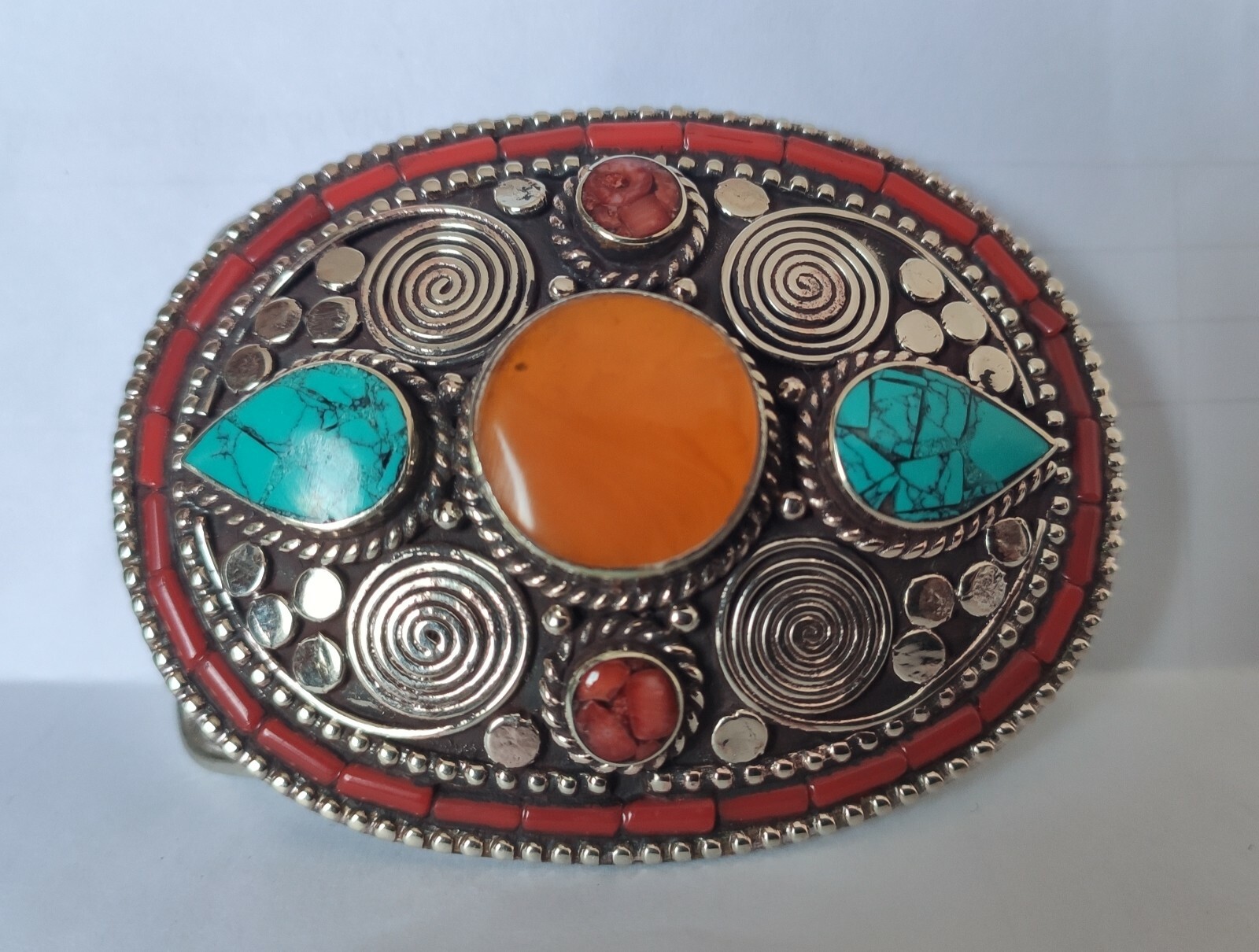Tibetan Silver Belt Buckle Leather waist trap Turquoise Coral Clas, B44