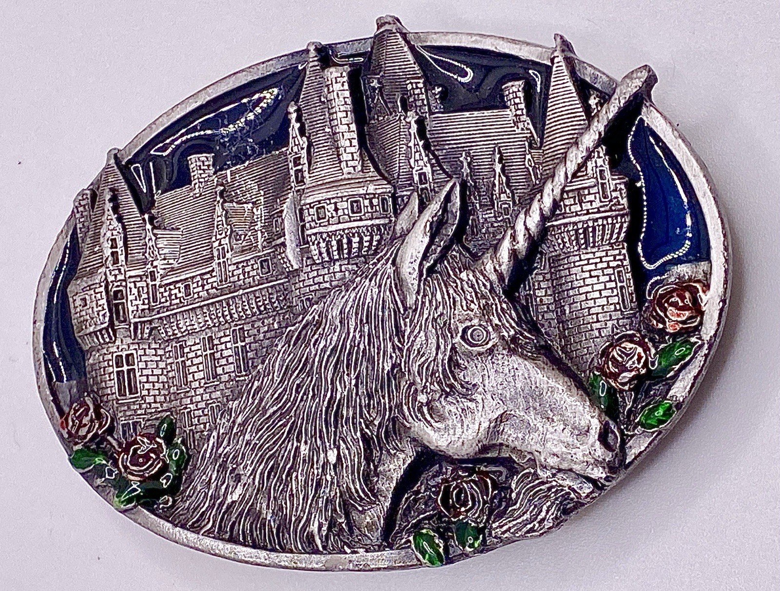 1983 Bergamot Brass Works Unicorn Castle Belt Buckle V-482 Made USA