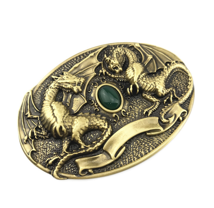 2 Dragons with Wings Western Cowboy Solid Brass Copper Mens Belt Buckle Vintage