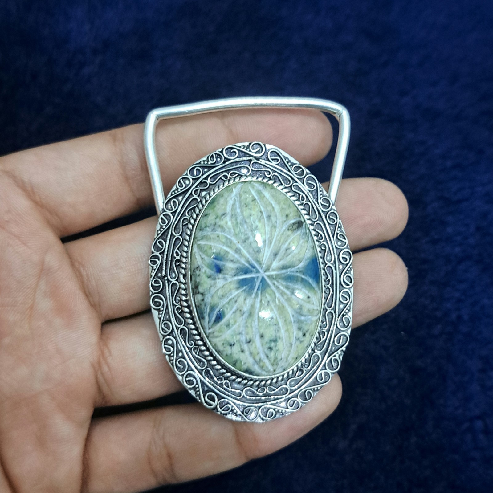 Carved K2 Stone Silver Plated Belt Buckle Handmade Gemstone Western Belt Buckle