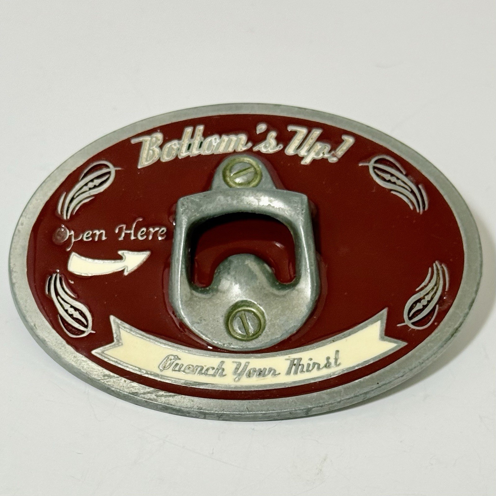 Vintage Bottom&rsquo;s Up! Belt Buckle Bottle Opener 1990’s Novelty Bottle Opener USA