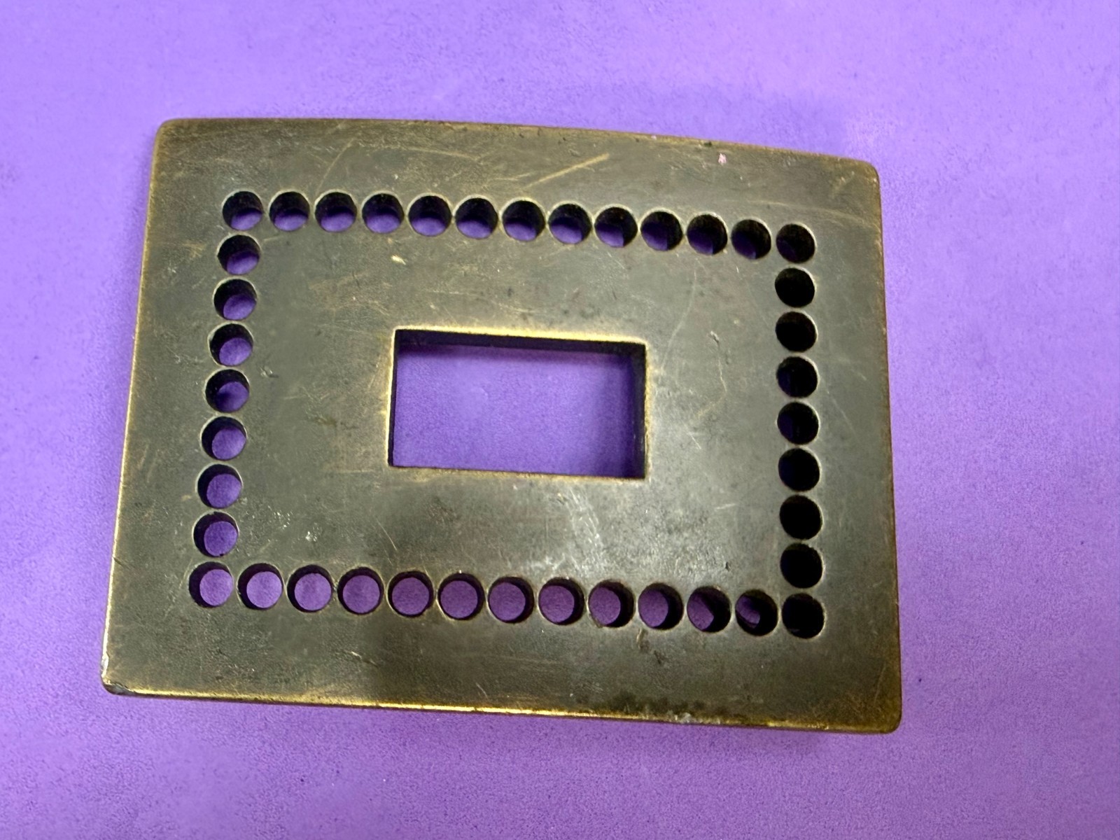 Rectangular Openwork Unique Hole Border Outlined Retro Brass Tone Belt Buckle