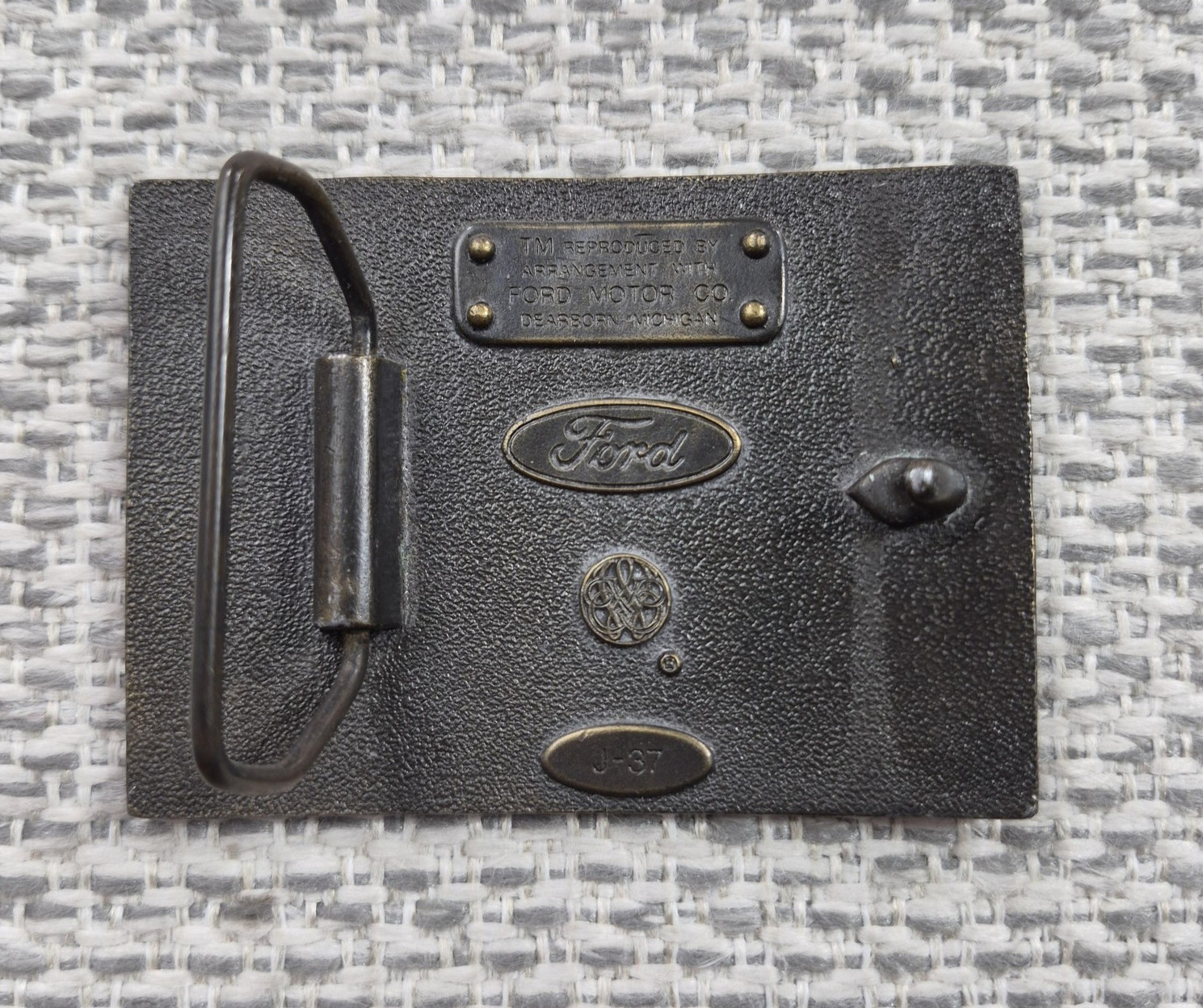 Vintage Ford Belt Buckle Mens Silver Model T Automobiles Rectangular Western
