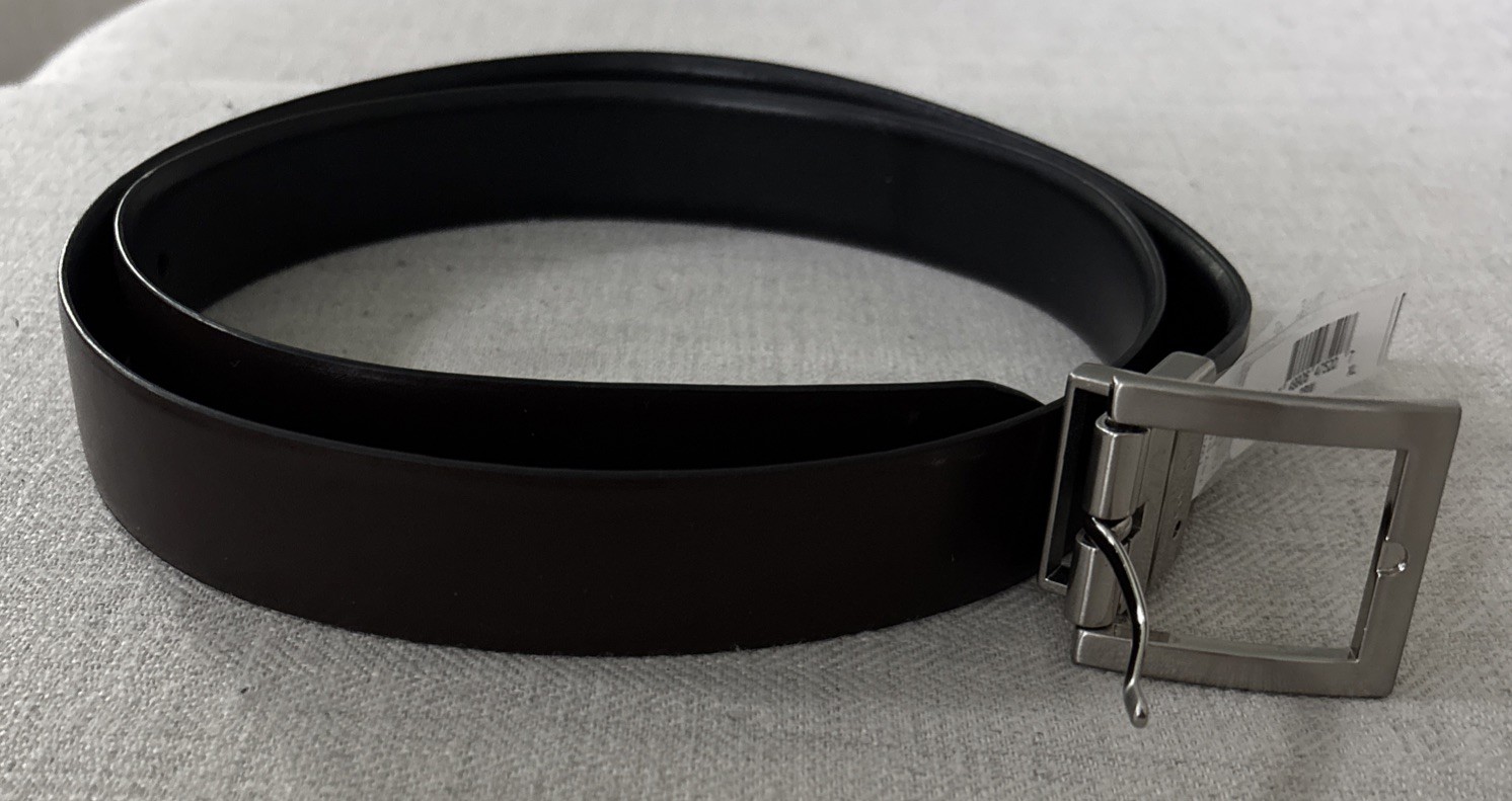Calvin Klein Reversible Black/Brown Leather Belt Sz XL Silver Buckle #640556 NWT