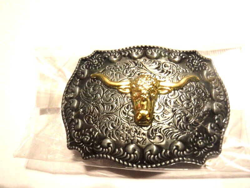 New Long Horn Cow Bull Steer 3 Inch Metal Belt Buckle